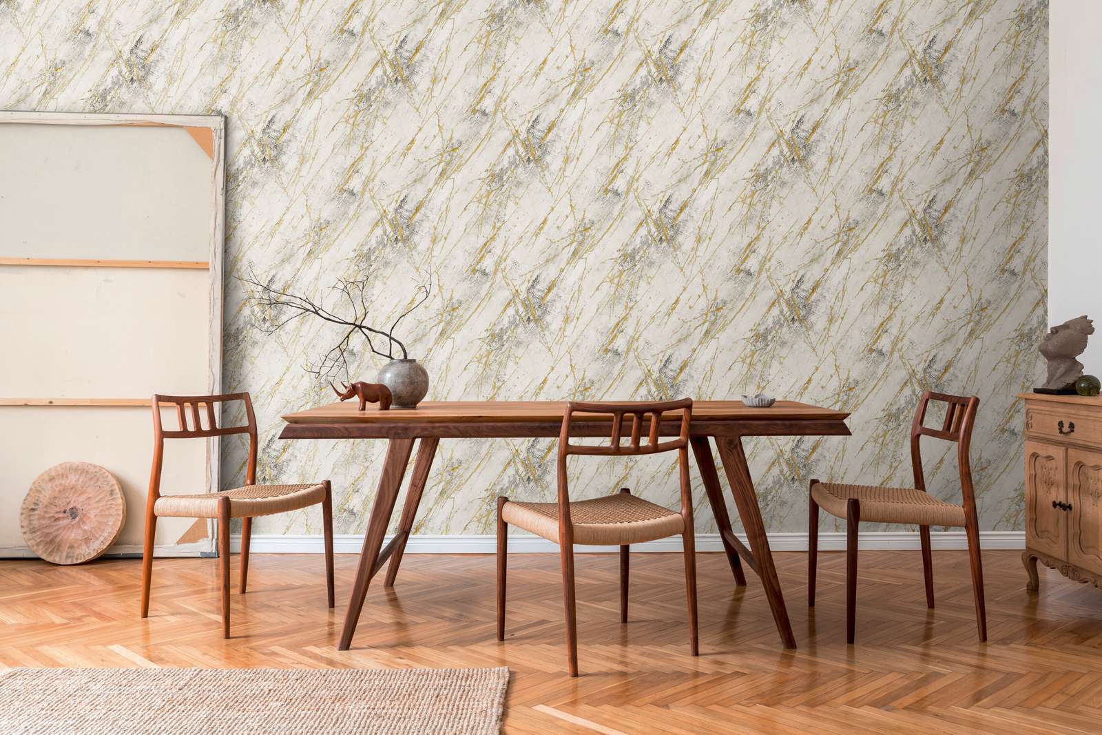             Gold Marmor Tapete mit Metallic Strukturdesign – Weiß, Metallic
        