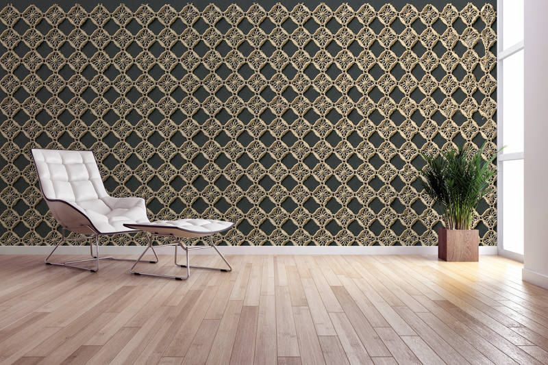             Dekorative Häkelmuster Vliestapete – Fototapete im Handmade Look – Braun, Schwarz
        