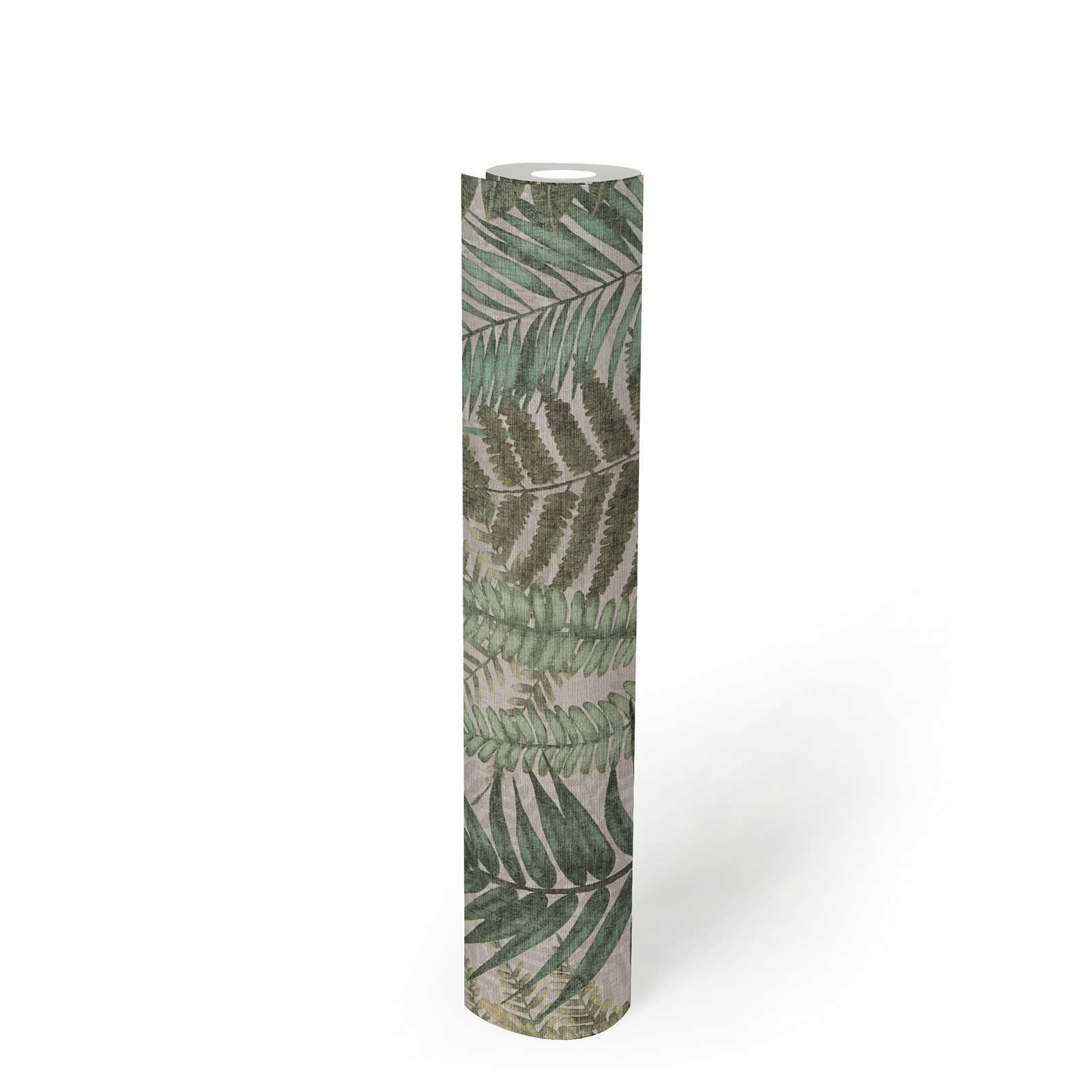 Tapete floral mit Farnblättern leicht strukturiert, matt – Beige, Grün, Braun