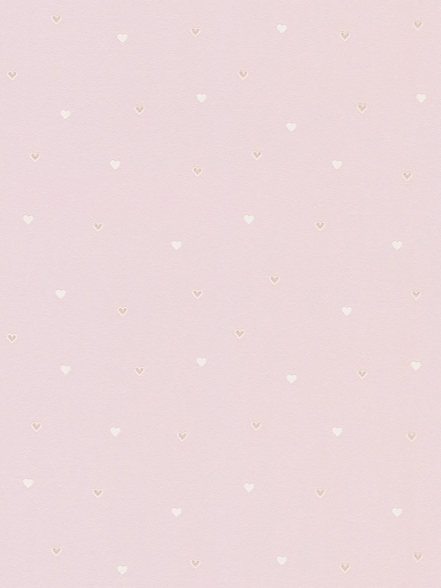papier peint en papier intissés pour chambre d’enfant : motif ludique de petits cœurs avec des effets brillants et pailletés sur un fond mat – rose, blanc