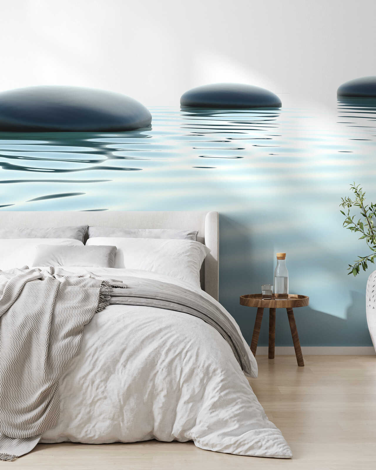 wandbild, meerwasser, steinplatten, bettzimmer, deko-wall