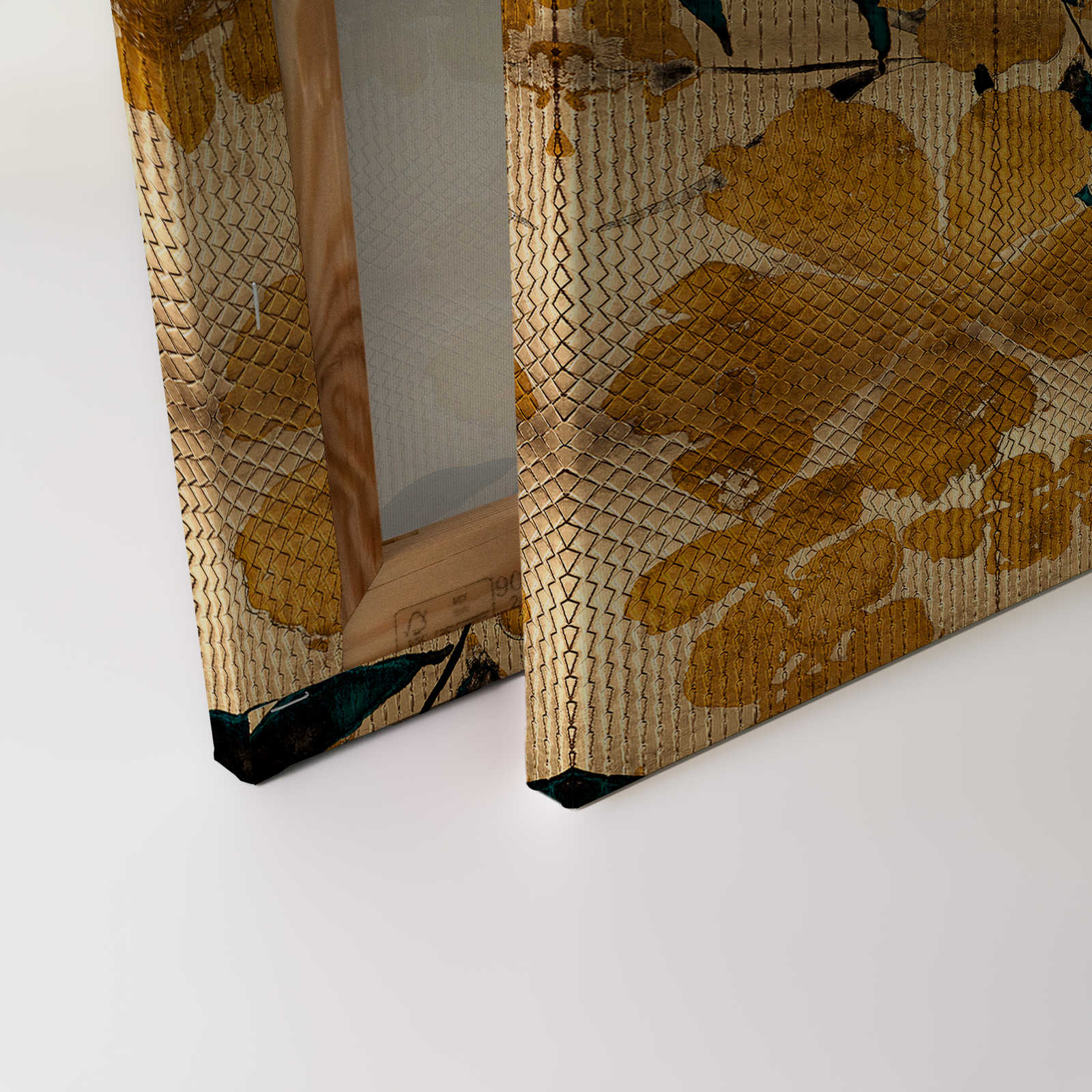             Odessa 1 - Metallic Leinwandbild mit Kirschblüten Muster in Gold – 0,90 m x 0,60 m
        