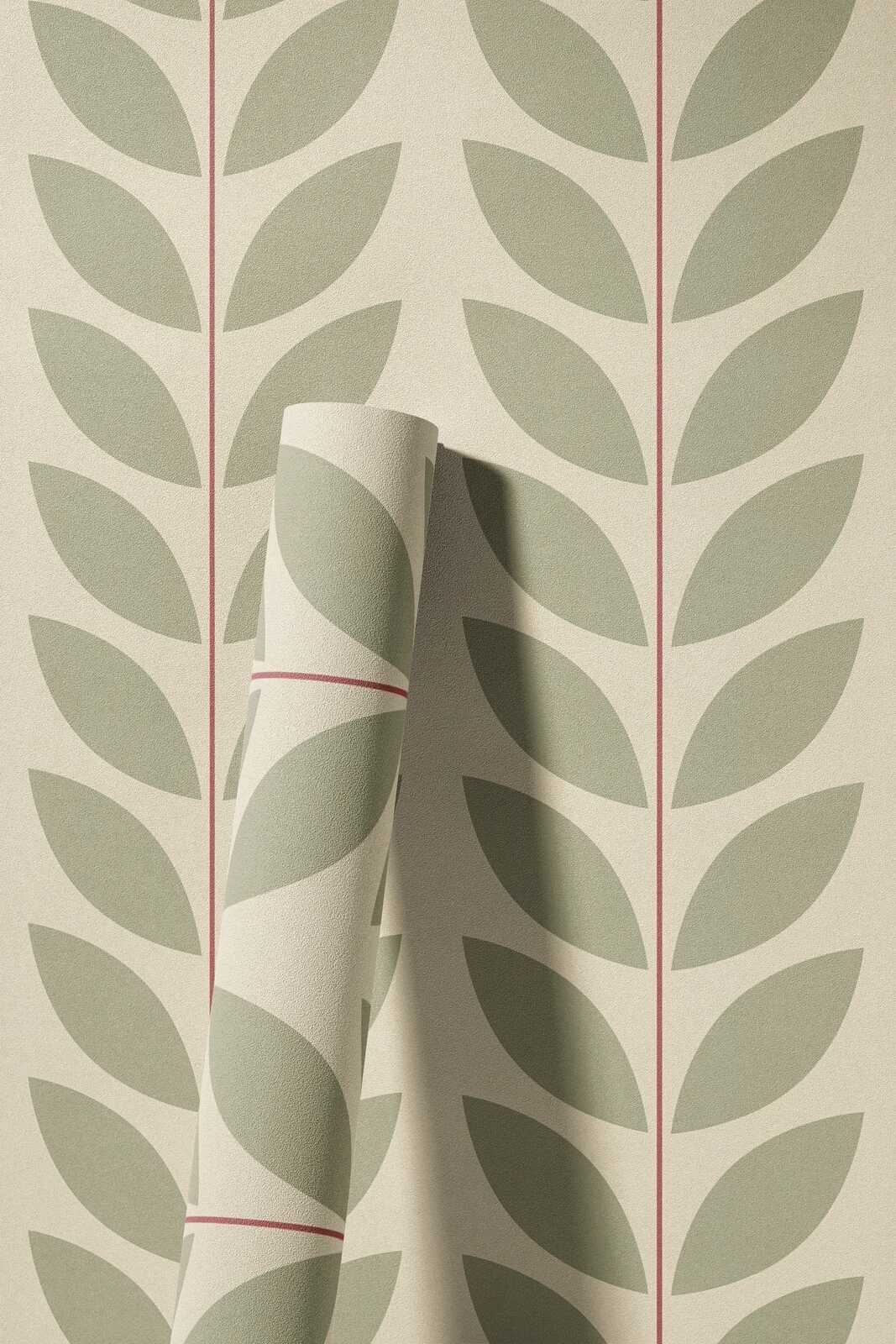             Blattmuster Vliestapete im Retro-Look – Beige, Grün, Rot
        