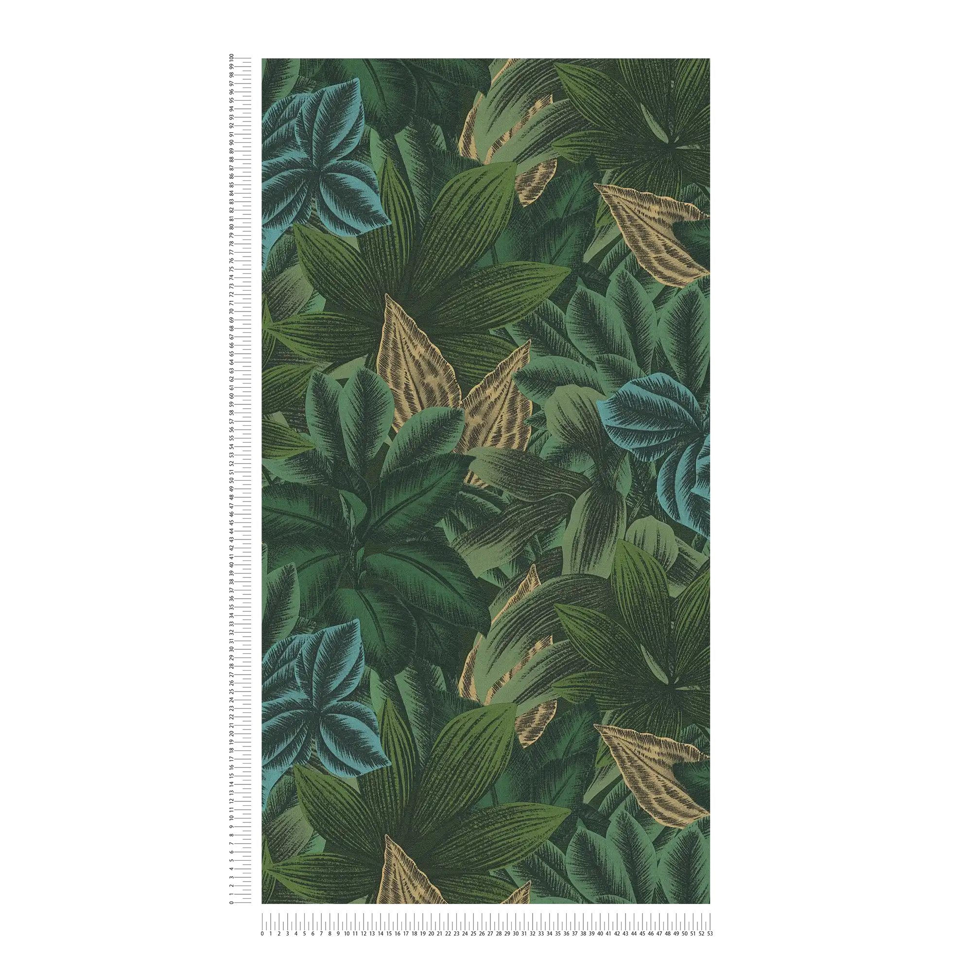             Dschungeltapete mit tropischen Blättermuster – Grün, Gelb
        