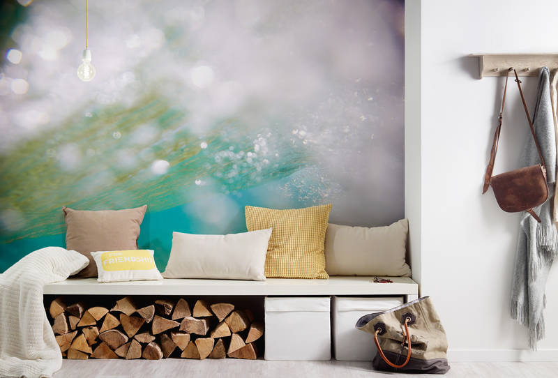 sofa, Kissen, Decke, Feuerholzregal, Wandmalerei