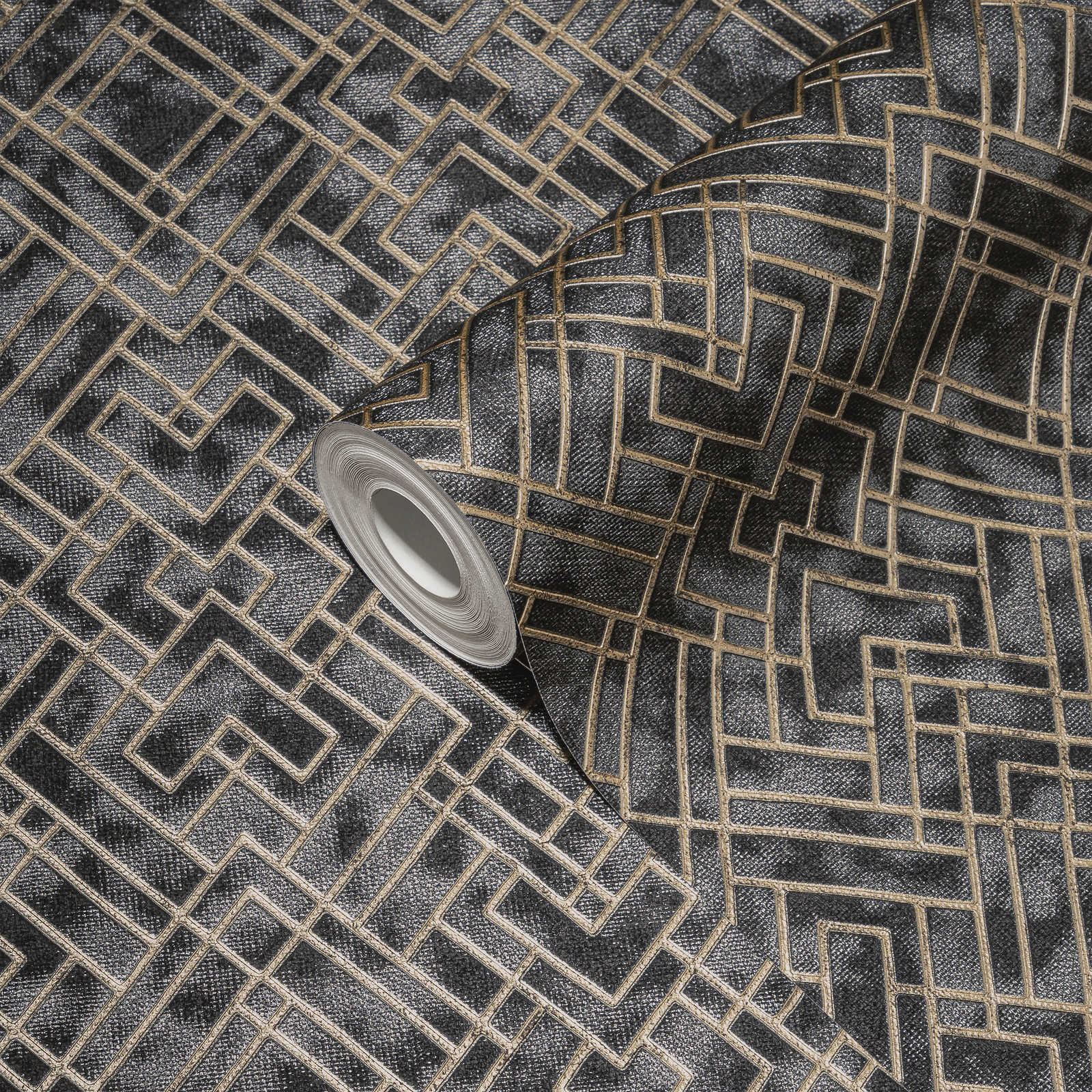             Tapete Art Deko Muster und Glanz-Effekt – Schwarz, Metallic
        