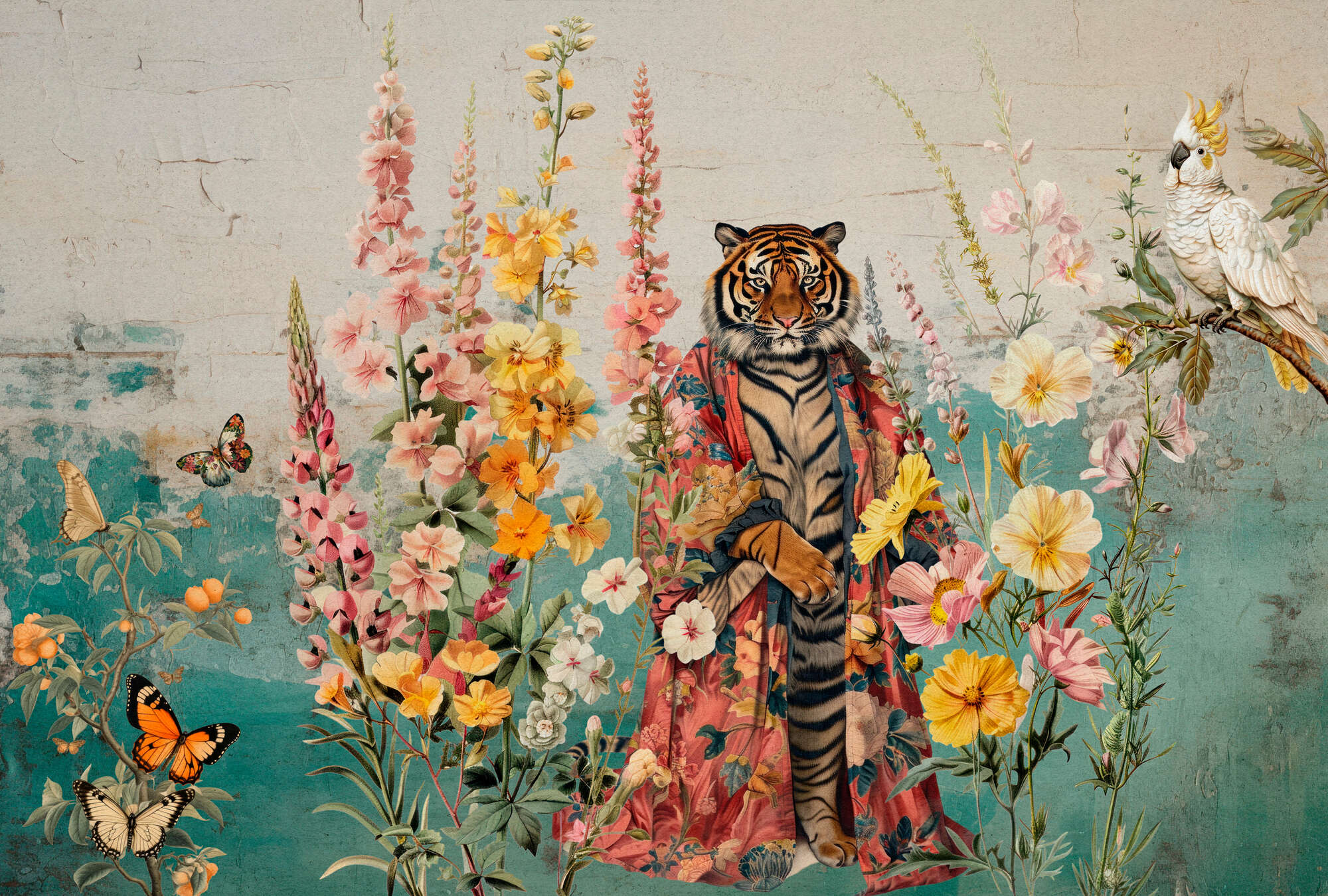 Kunst, Malerei, Tier, Vogel, Florales Design