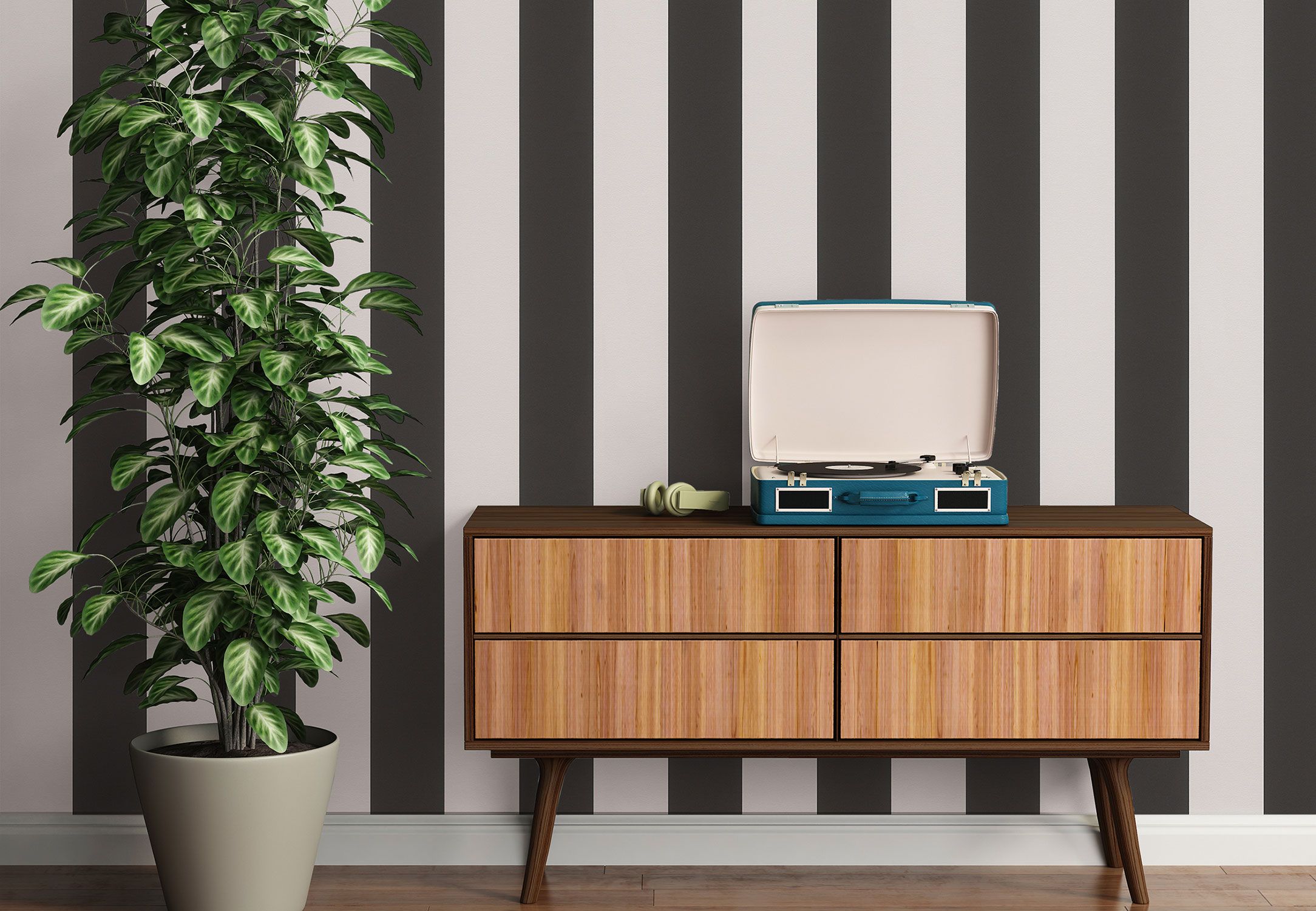Striped wallpaper sideboard
