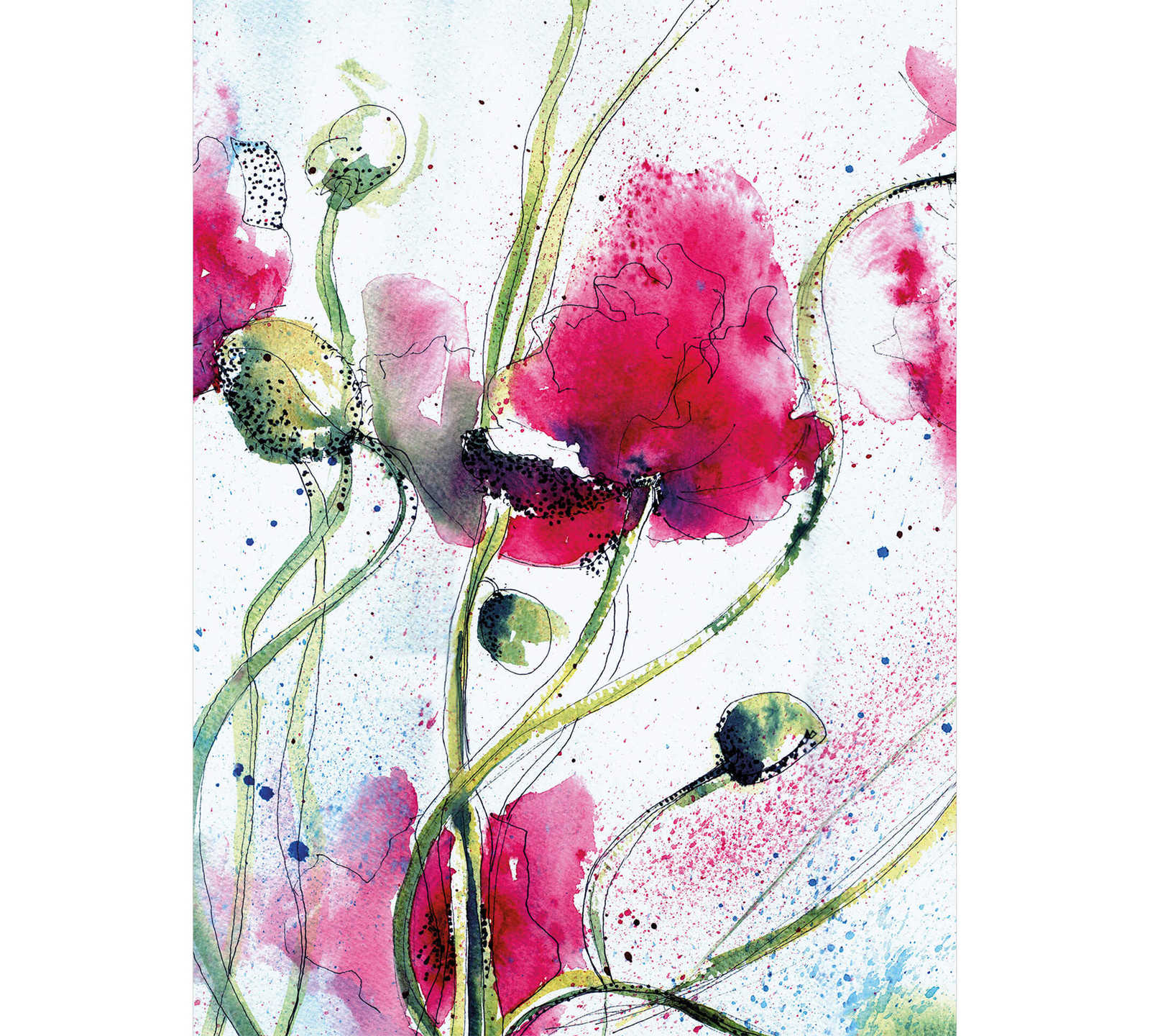             Fototapete schmal gezeichnete Blumen – Bunt
        