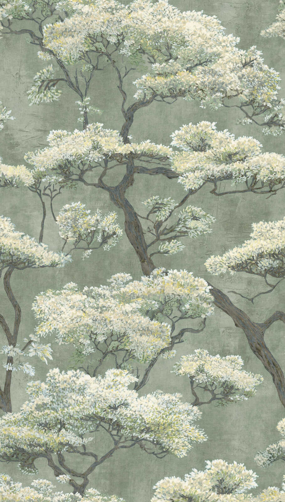 Wandbild, Tapete, Baumzweige, Japanischer Stil, Blättergrün