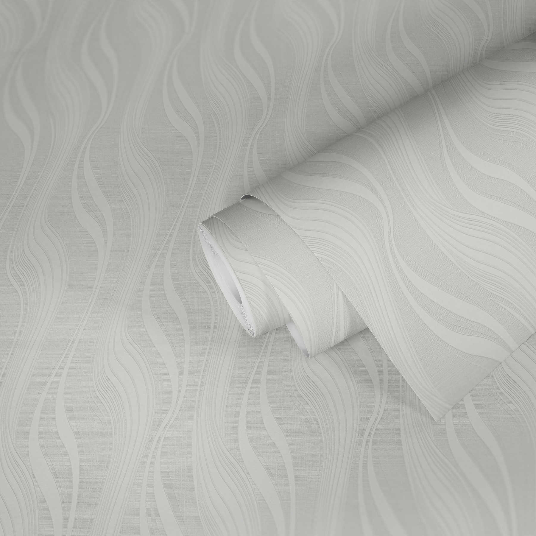             Tapete mit organischem Linienmuster und 3D-Effekt – Weiß
        