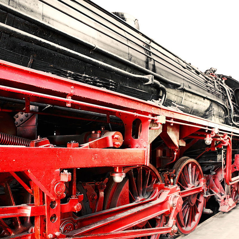 Dampflok, rote Lokomotive, Maschinenräder, Metallische Maschine, Zugteile