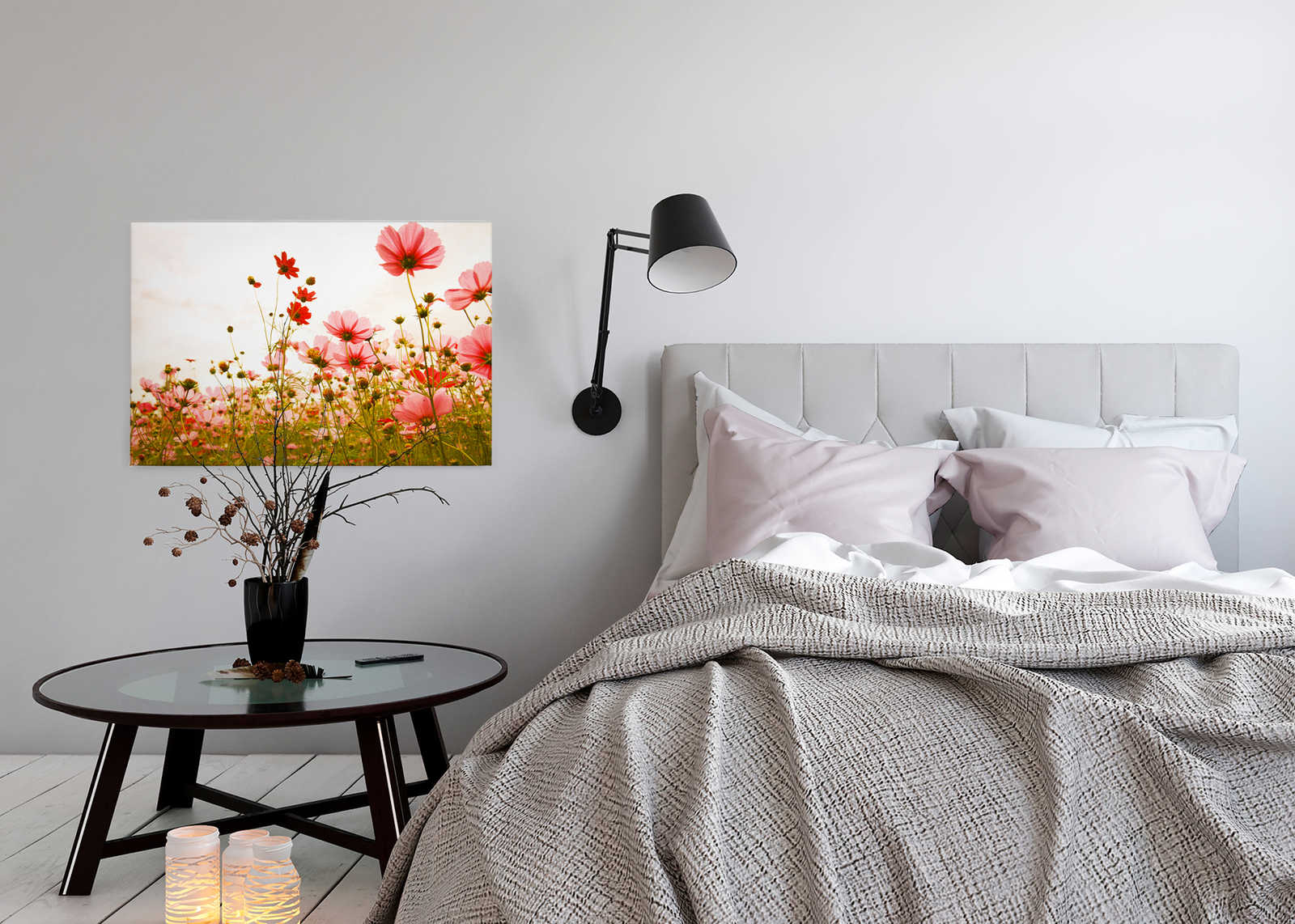             Leinwand mit Blumenwiese im Frühling | rosa, grün, weiß – 0,90 m x 0,60 m
        