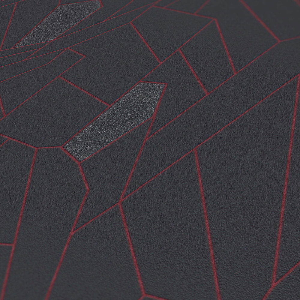             Tapete Linien-Muster, Metallic & Glanz-Effekt – Anthrazit, Grau, Rot
        