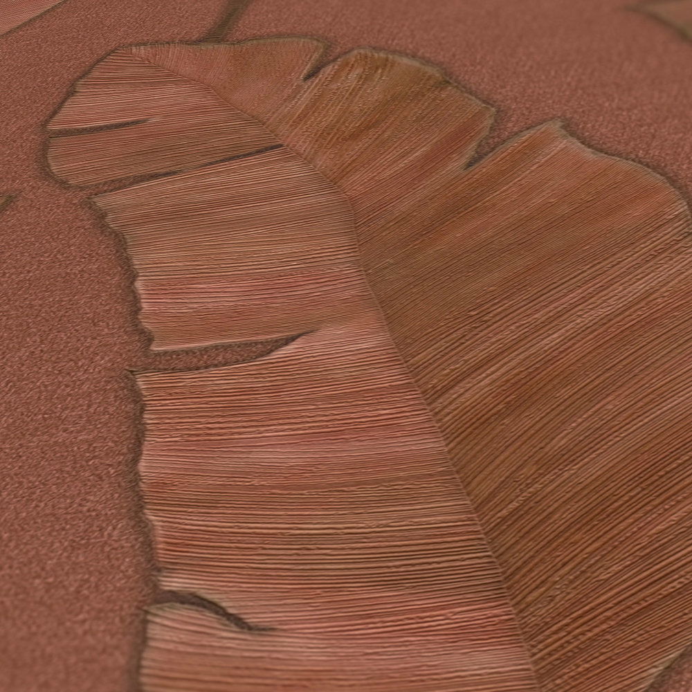             Tropische Vliestapete mit großen Palmenplätter – Rotbraun
        