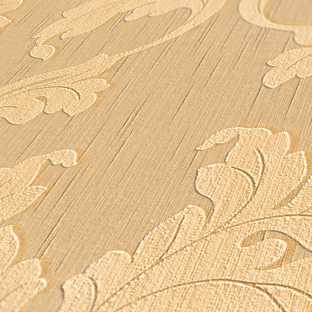             Barocktapete mit floralen Ranken Ornamenten – orange, Beige
        