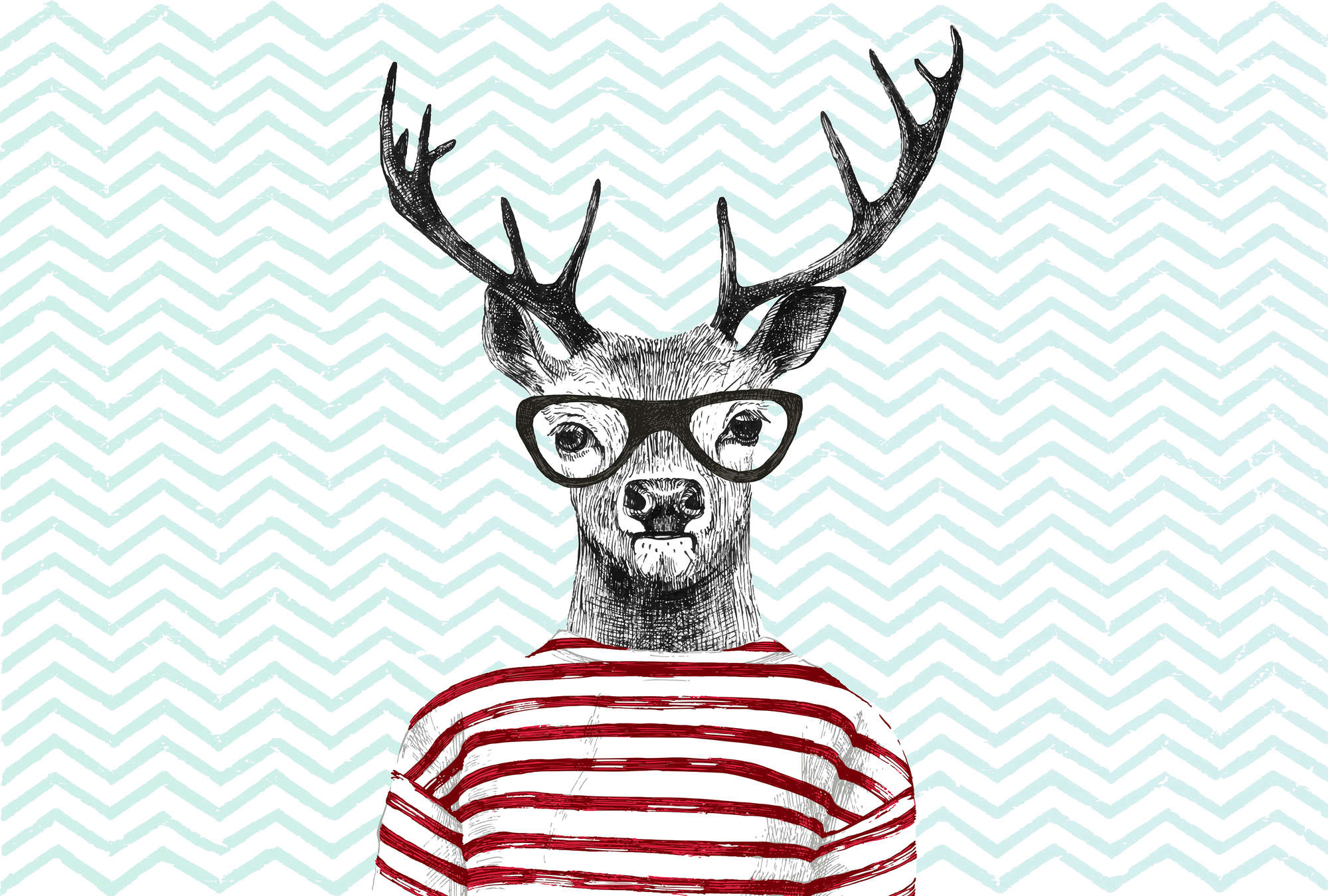             Comic-Fototapete Kinderdesign, Zick-Zack-Muster & Tier – Blau, Rot, Weiß – Mattes Glattvlies
        