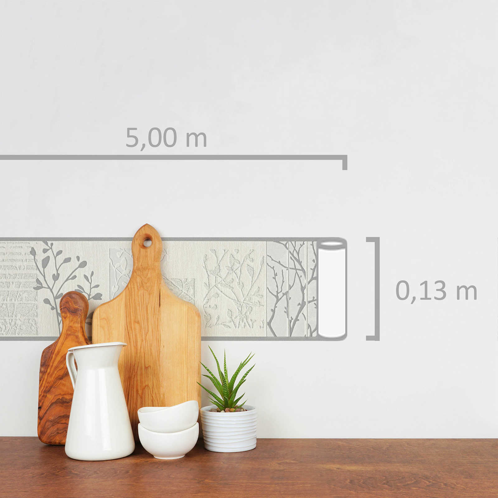             Florale Tapeten Bordüre mit Struktur & Metallic-Effekt – Beige, Metallic
        