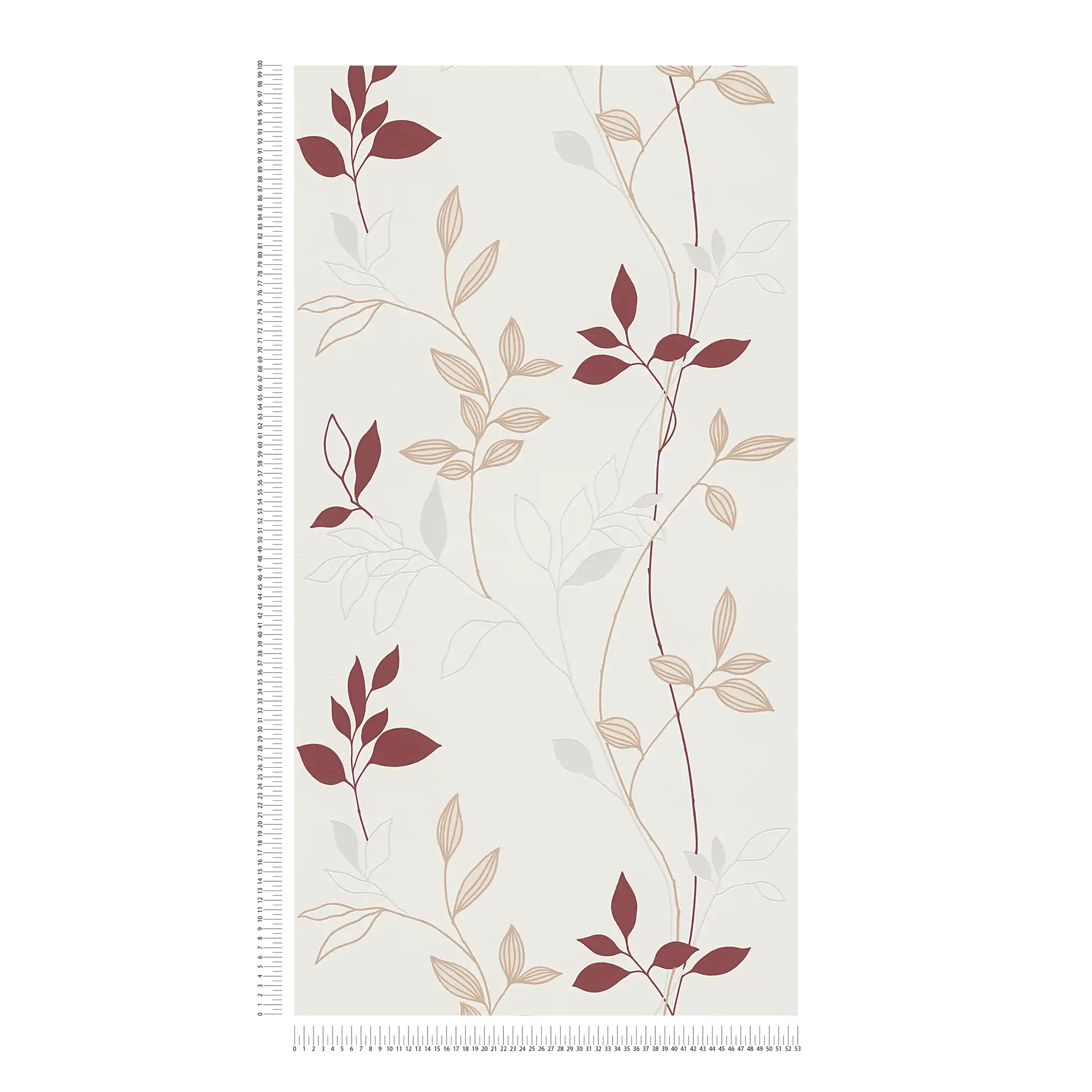             Tapete Blätter Muster strukturiert, farbige Akzente – Rot, Creme
        