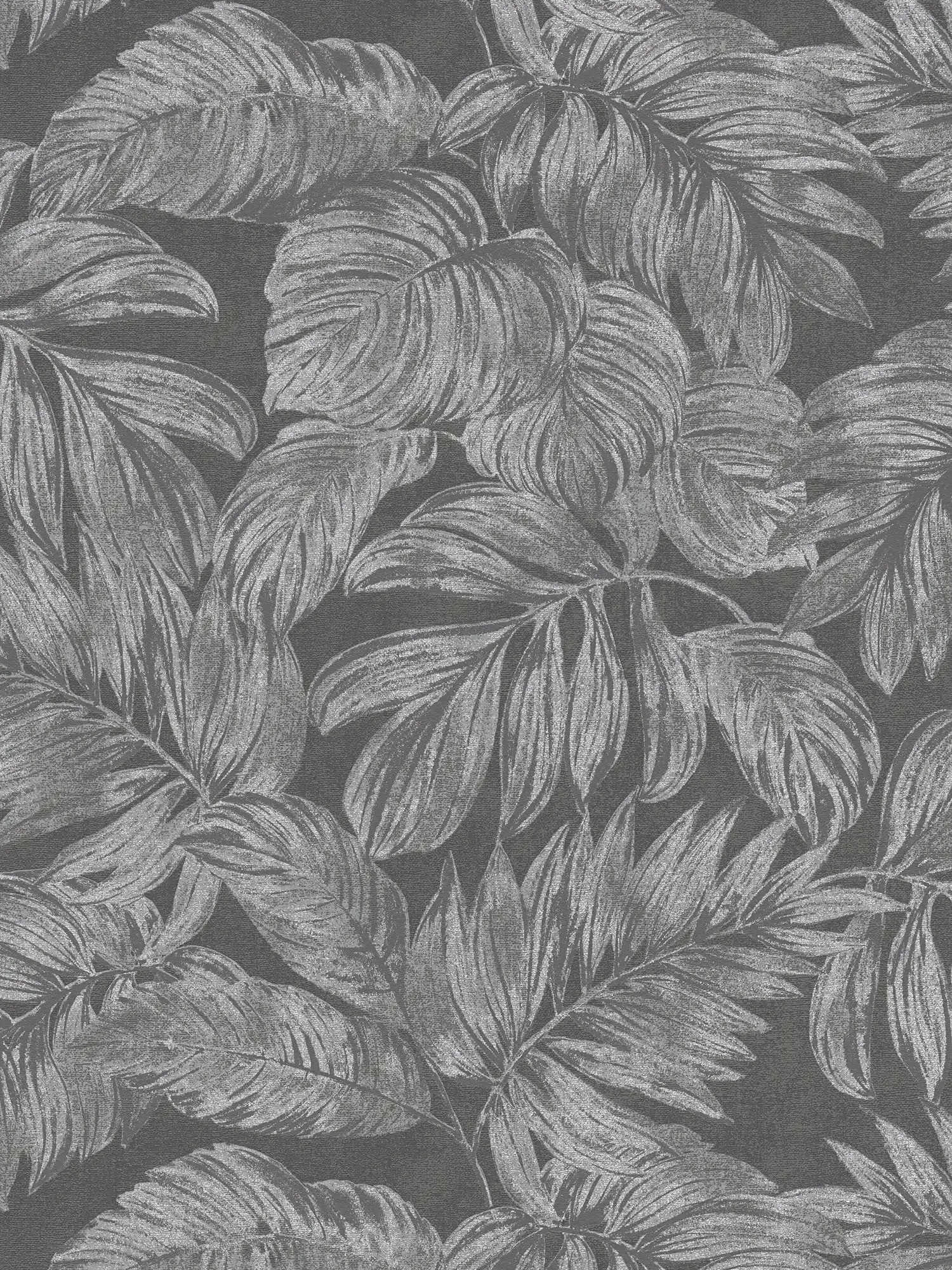         papier peint en papier intissé floral avec motif jungle - anthracite, gris, argenté
    