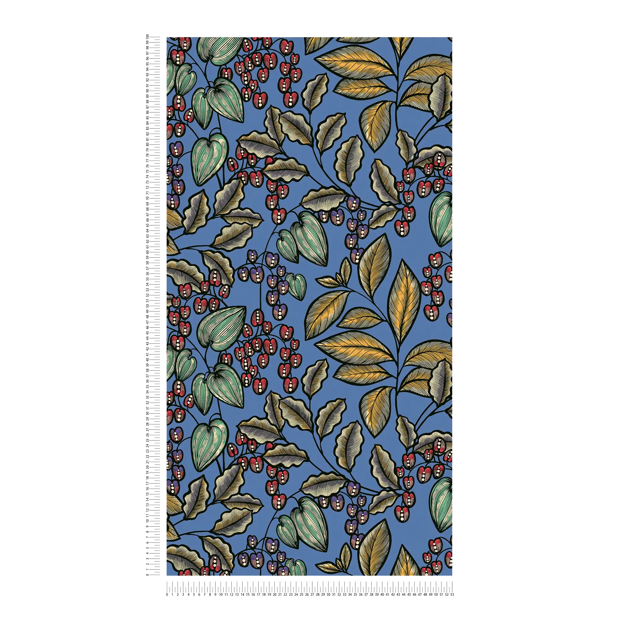 Florale Tapete Blau mit Blätter Design im Scandinavian Look