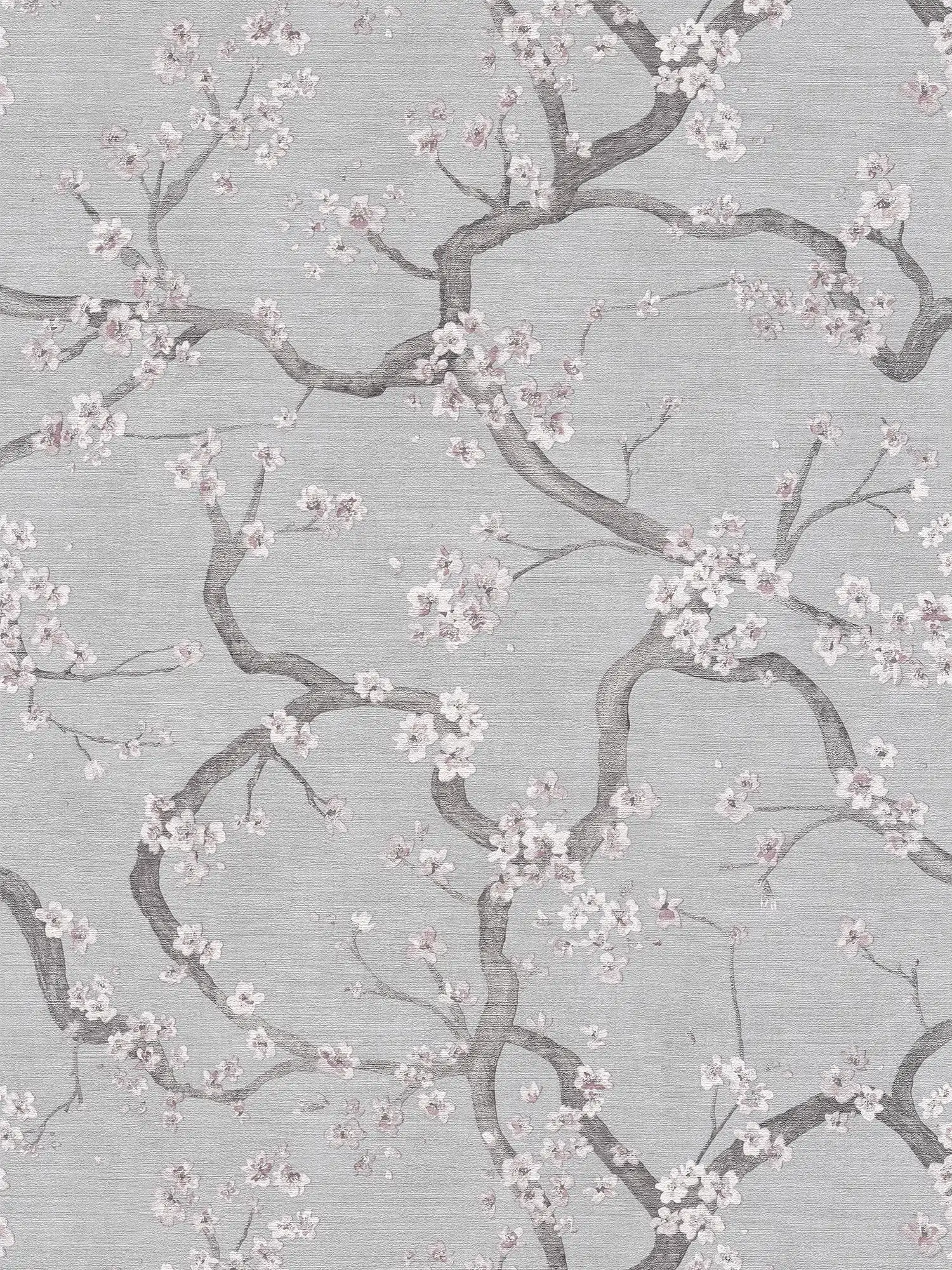         Zeitlose Vliestapete mit Kirschblüten-Design und feiner Struktur – Grau, Rosa, Schwarz
    