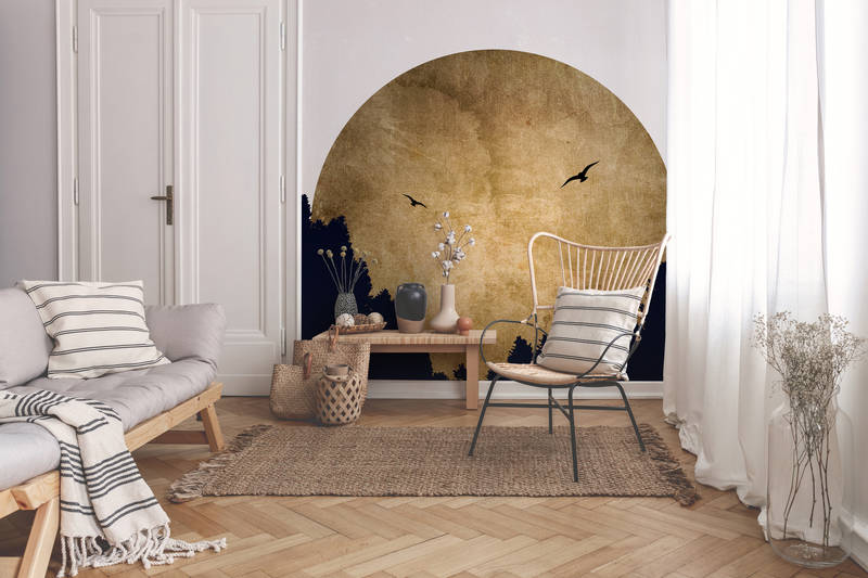             Landschaft Fototapete goldener Horizont mit Bäumen & Vögeln
        