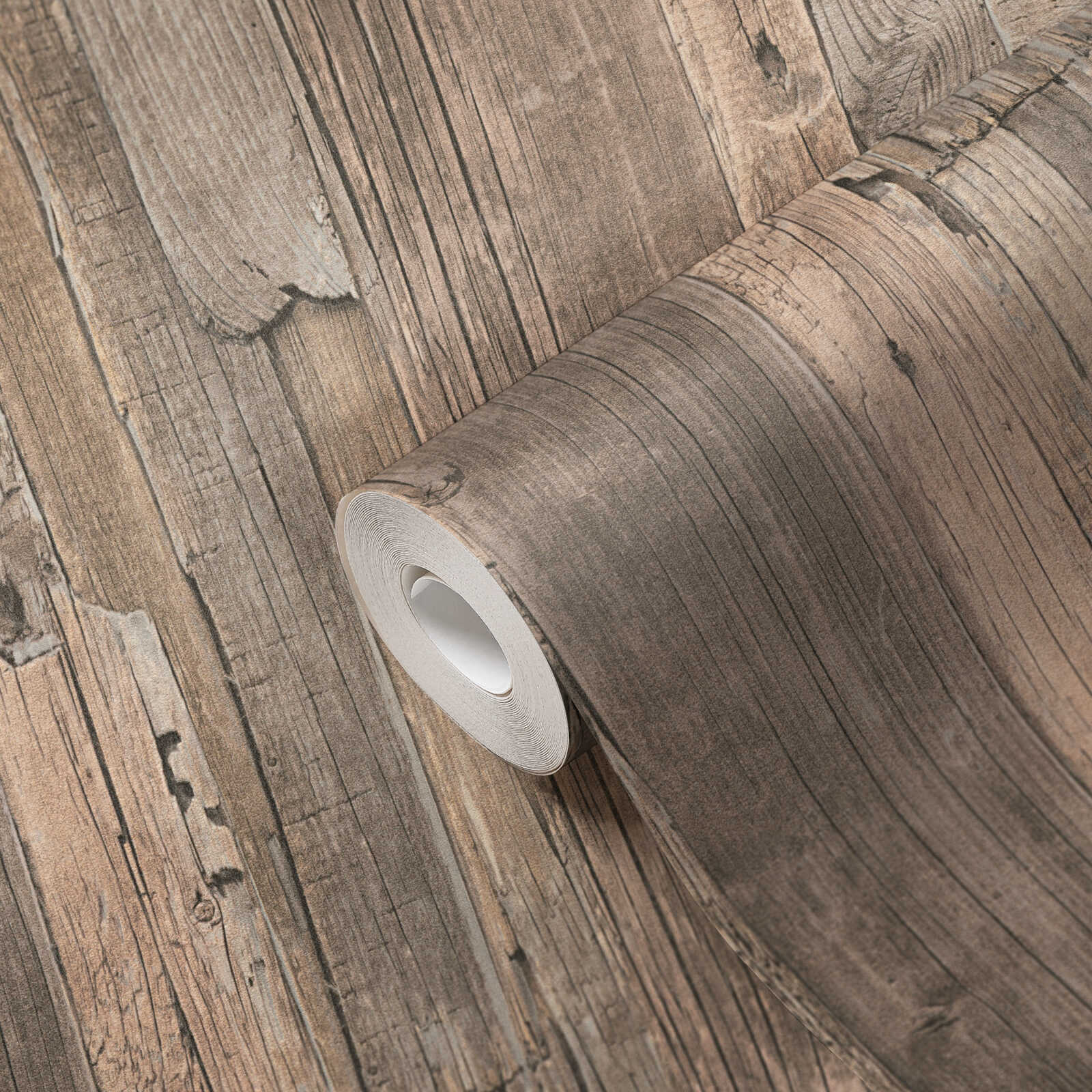             Tapete mit Brettermuster, Holz im Used Design – Beige, Braun
        