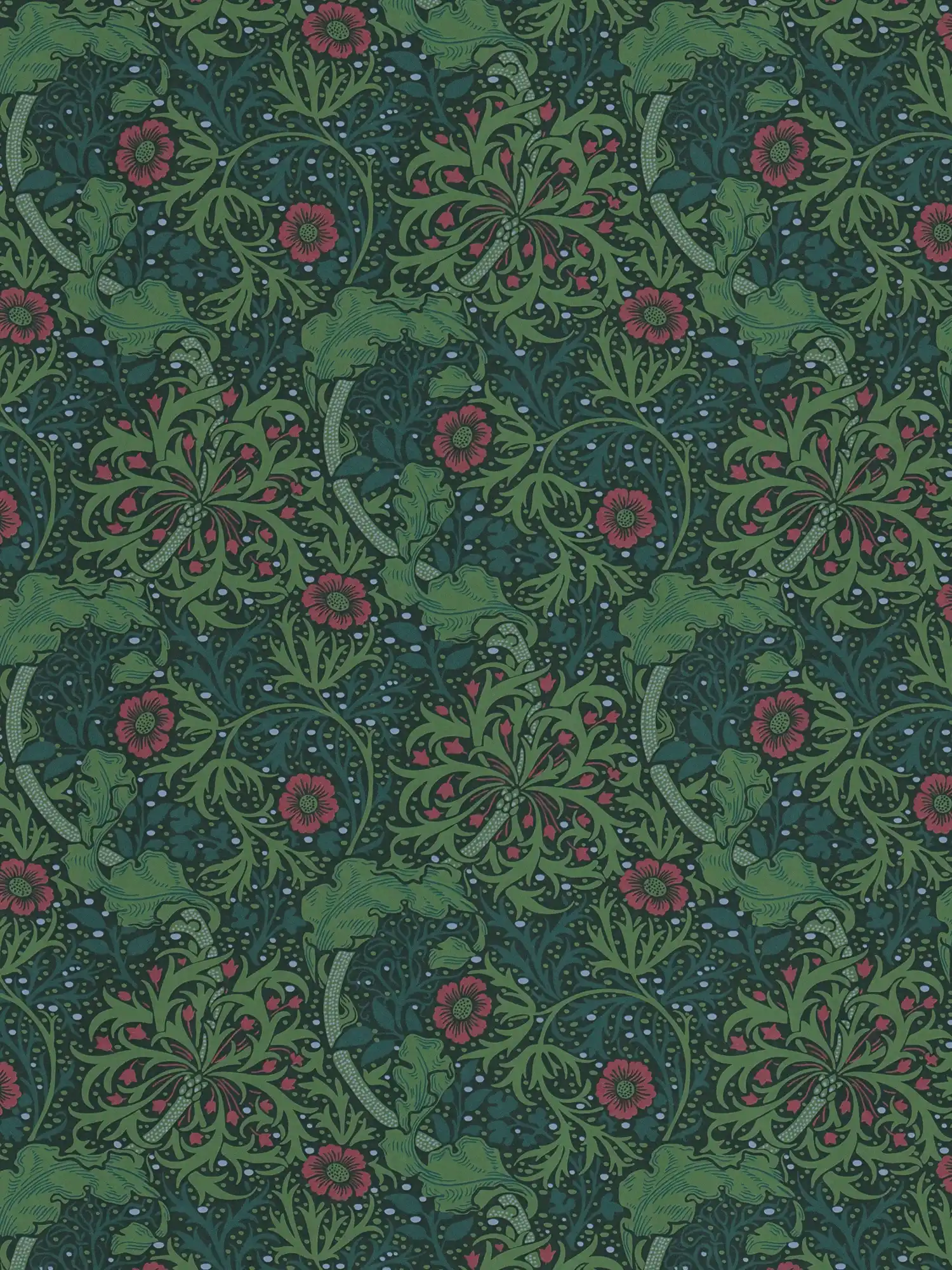         Florale Tapete mit Blüten und Blumenranken – Grün, Rosa, Schwarz
    