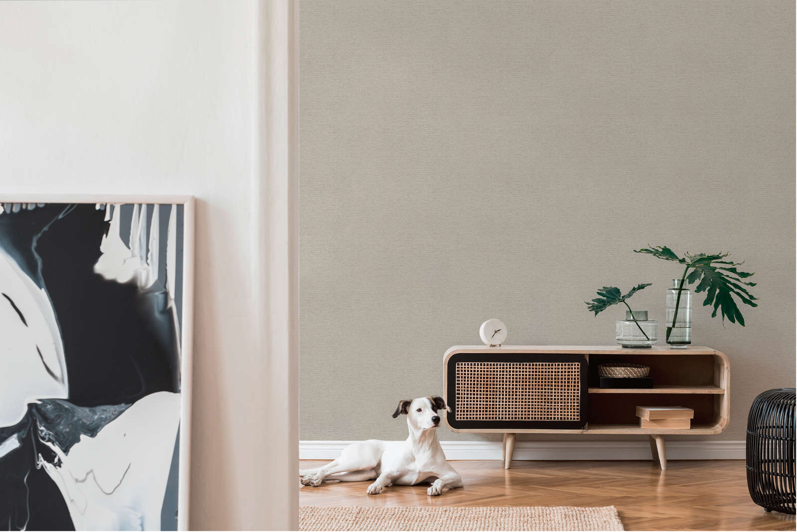             Vliestapete einfarbig mit Gewebestruktur, matt – Taupe
        