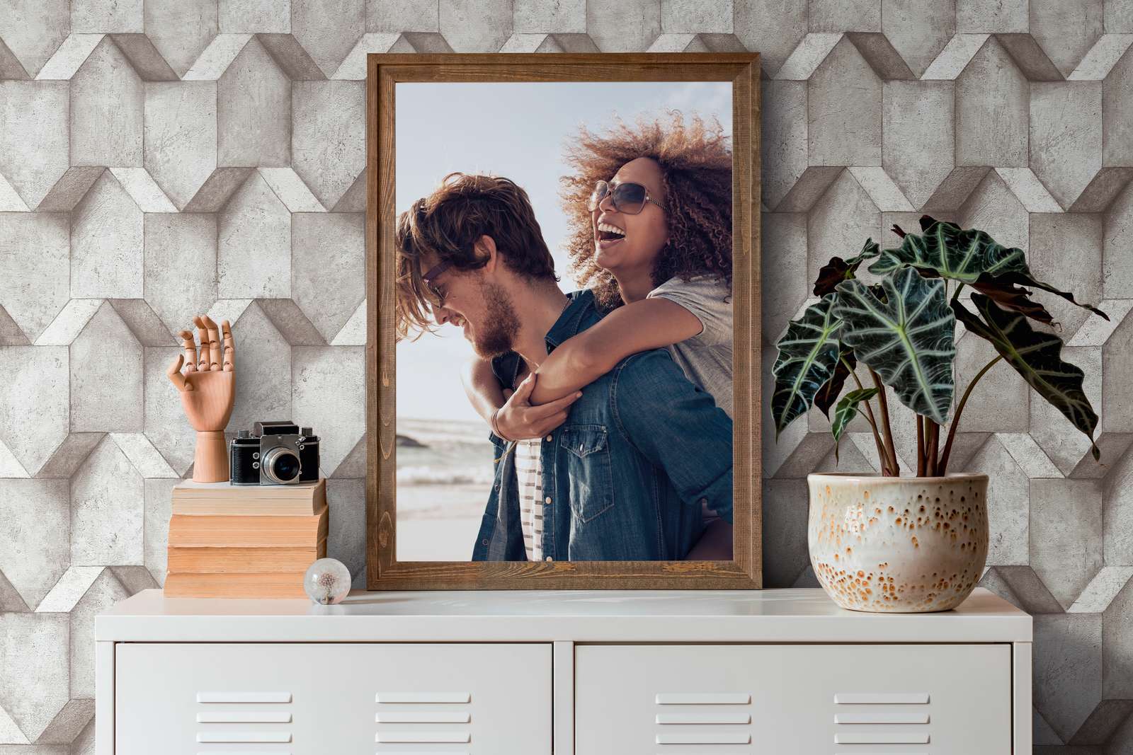 3D Tapete Greige mit Betonoptik Design – Grau, Beige