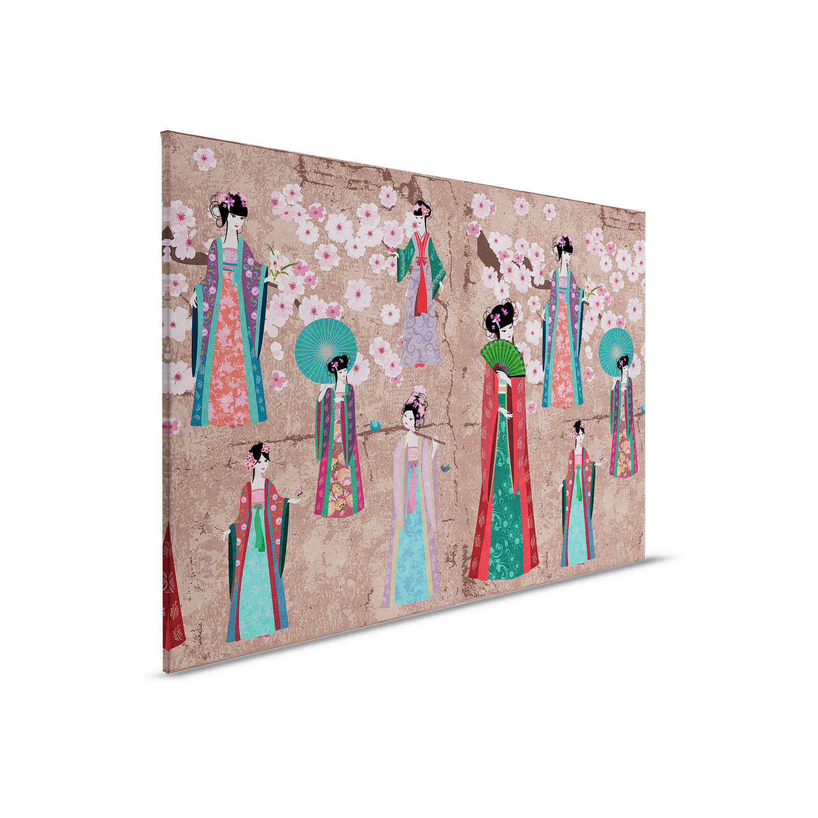         Canvas schilderij Japan Comic met kersenbloesems | beige, blauw - 0,90 m x 0,60 m
    