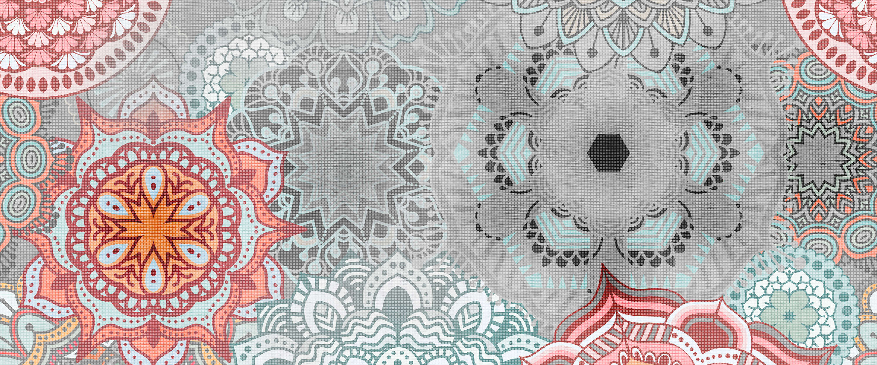 Musterstoff, Mandala-Print, Psychedelisches Muster, Blumenmuster, Mosaik-Design