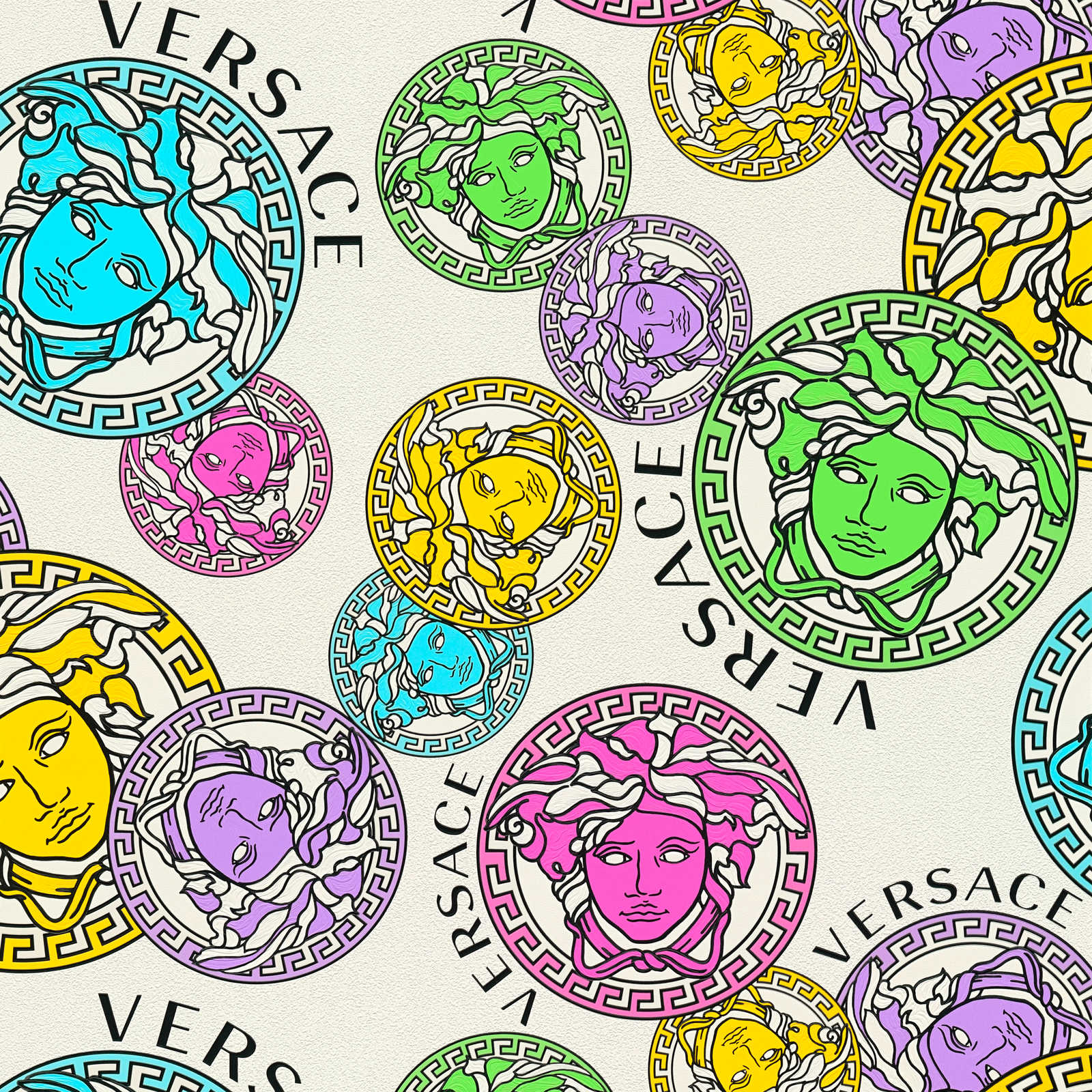             VERSACE Tapete Medusa Emblem Motiv – Bunt, Creme
        
