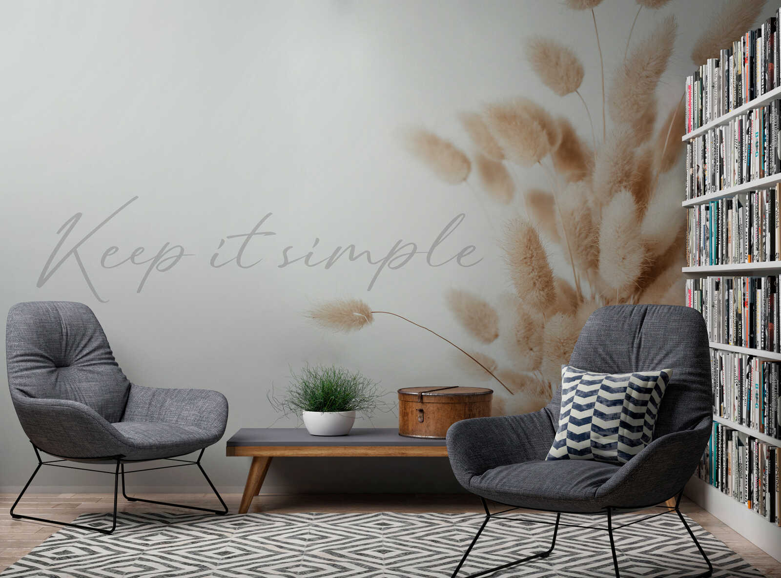             papier peint en papier panoramique "Keep it Simple" - papier peint intissé herbe de la pampa pour des espaces calmes et naturels - multicolore
        