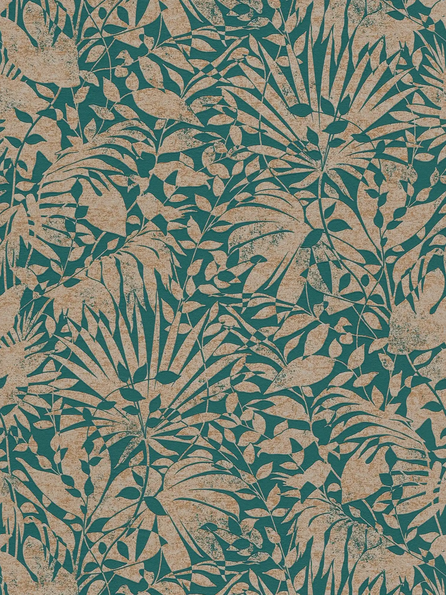         Grüne Tapete Blättermuster mit Metallic Struktureffekt
    