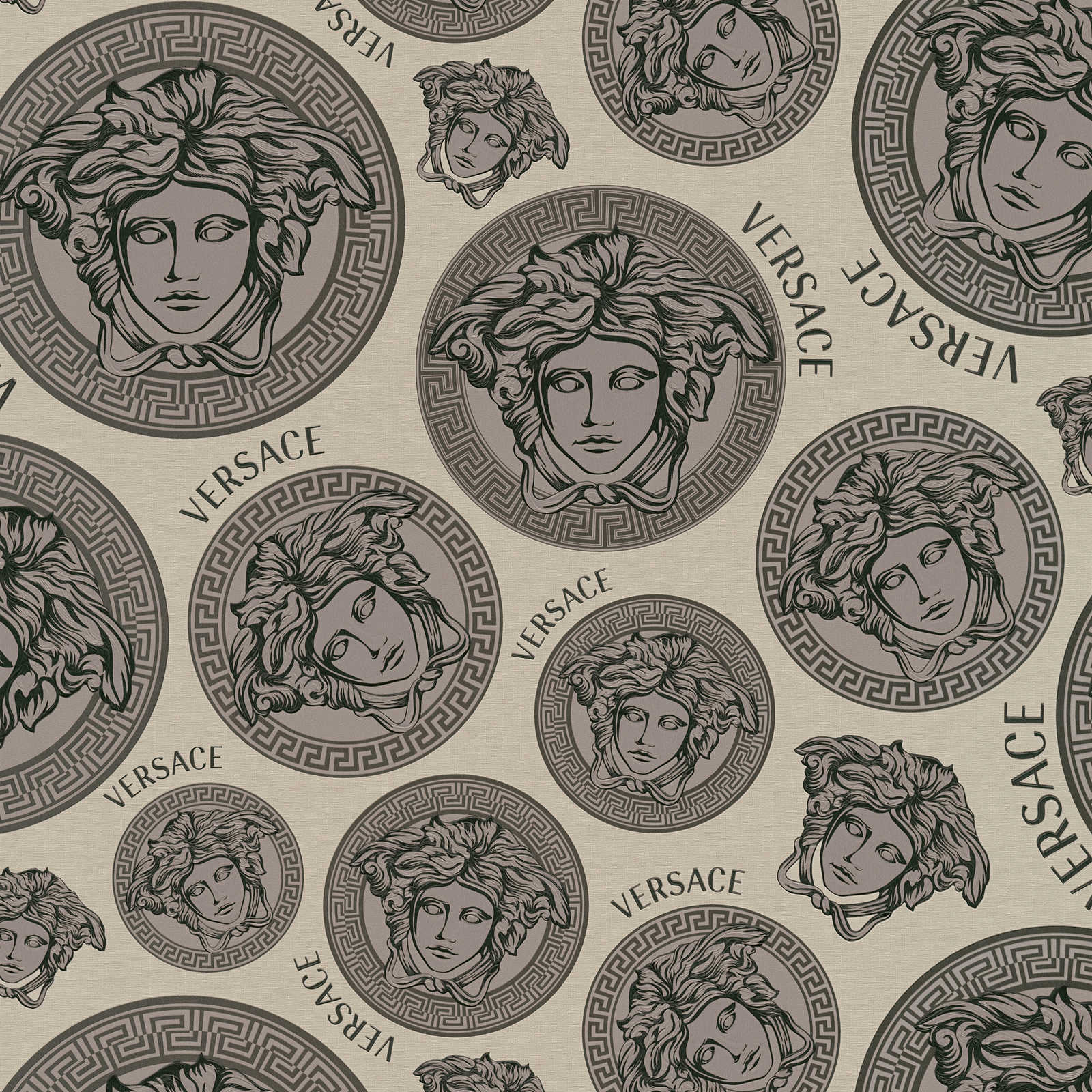         VERSACE wallpaper Medusa design - beige, grey, black
    
