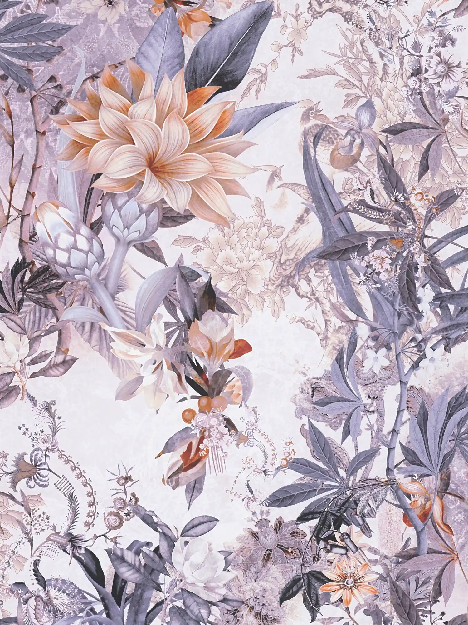 Blumen Tapete florale Vintage-Blüten – Blau, Grau