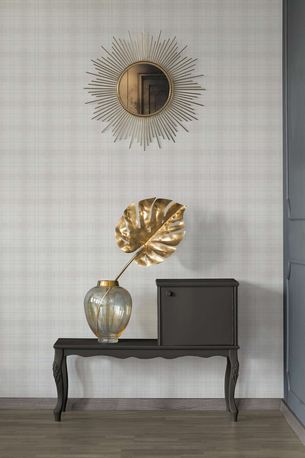             Karierte Landhaus Tapete in matt – Creme, Beige, Grau
        