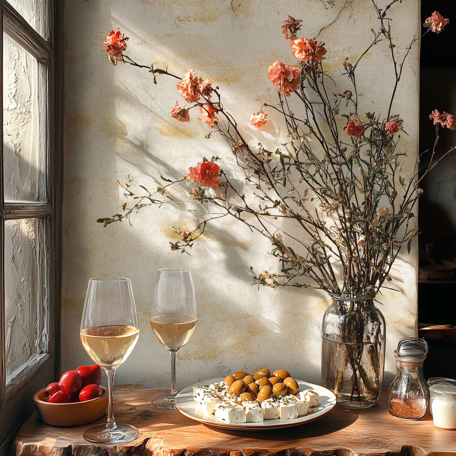             Gemütliche, einfach strukturierte Vliestapete mit natürlicher und schimmernder Wellenoptik – Creme, Grün, Gold
        