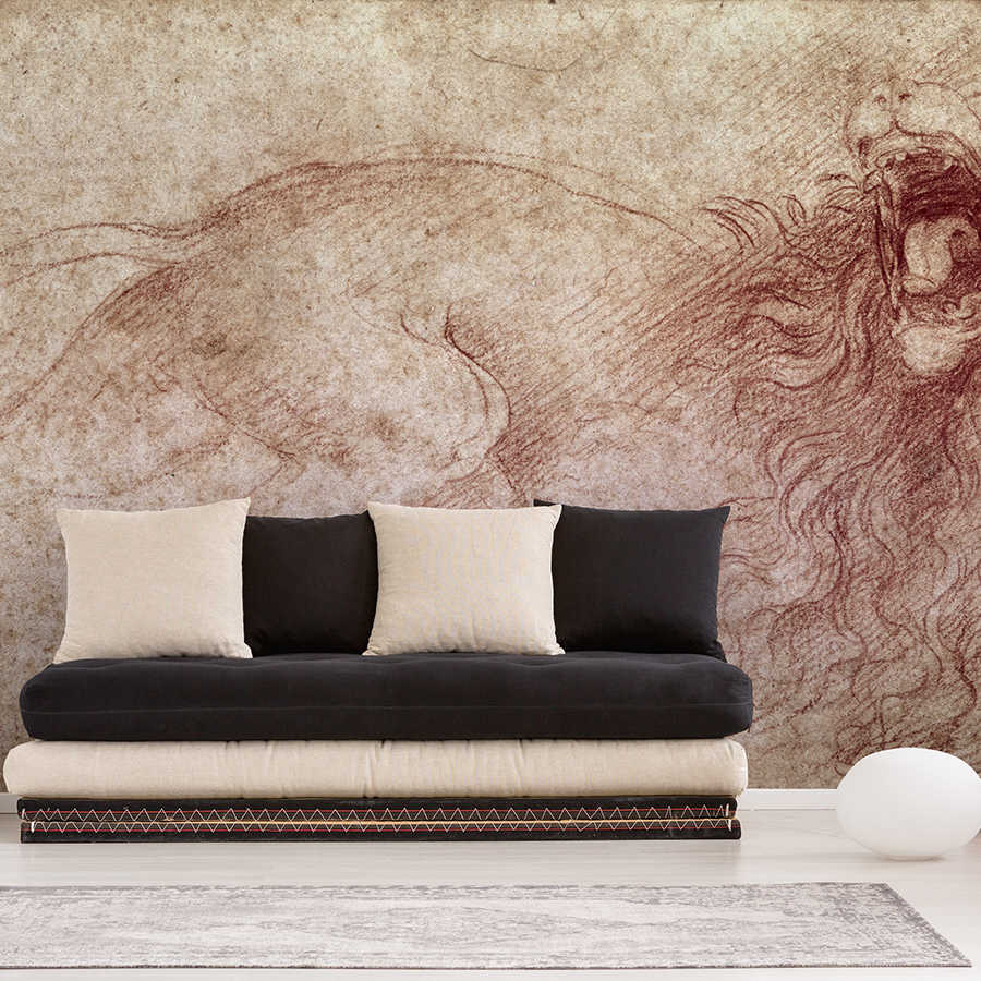 Sofa, Couch, Beige Kissen, Schwarze Kissen, Wandmalerei, Kunstmural, Wohnzimmer, Sofa-Ecke