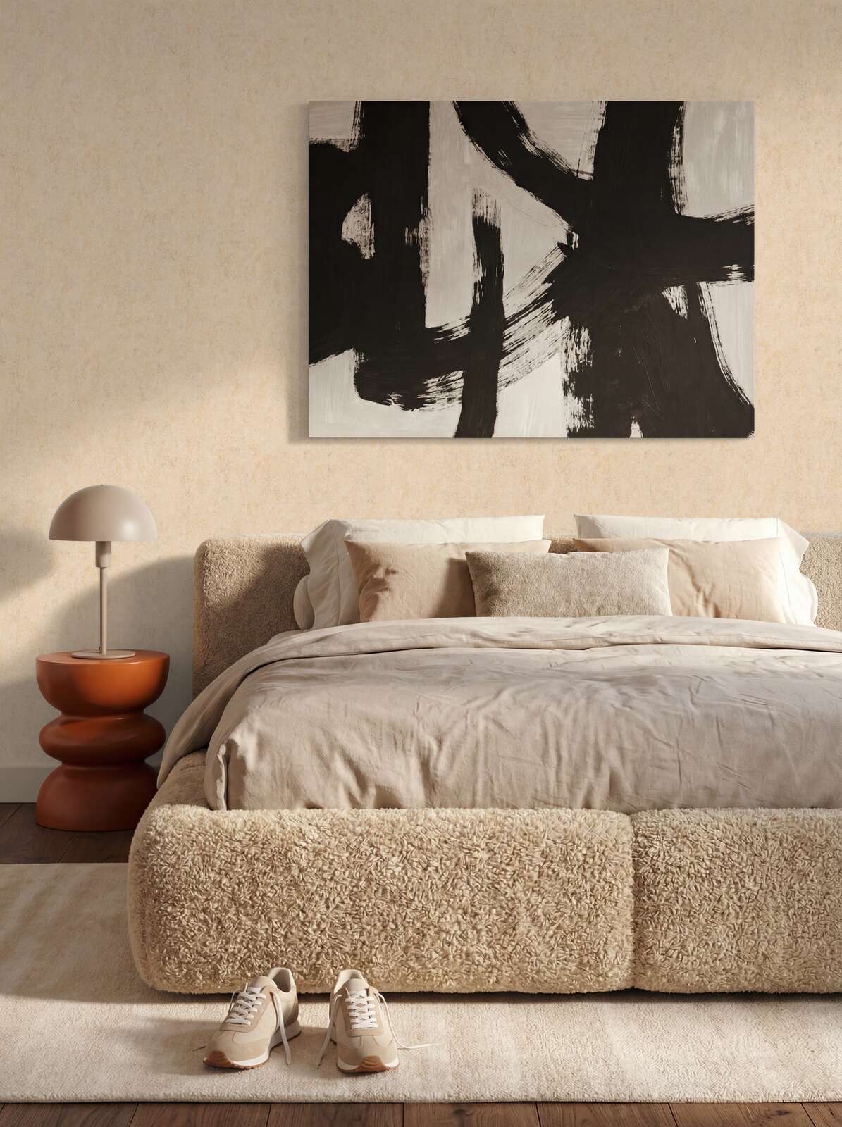 bett, tagesdecke, wandbild, abstract