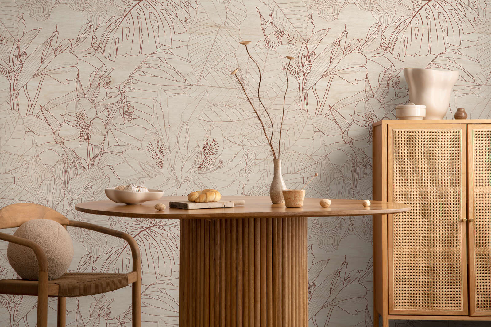 wandschrank, kachelmöbel, rattan, naturholz, lampe
