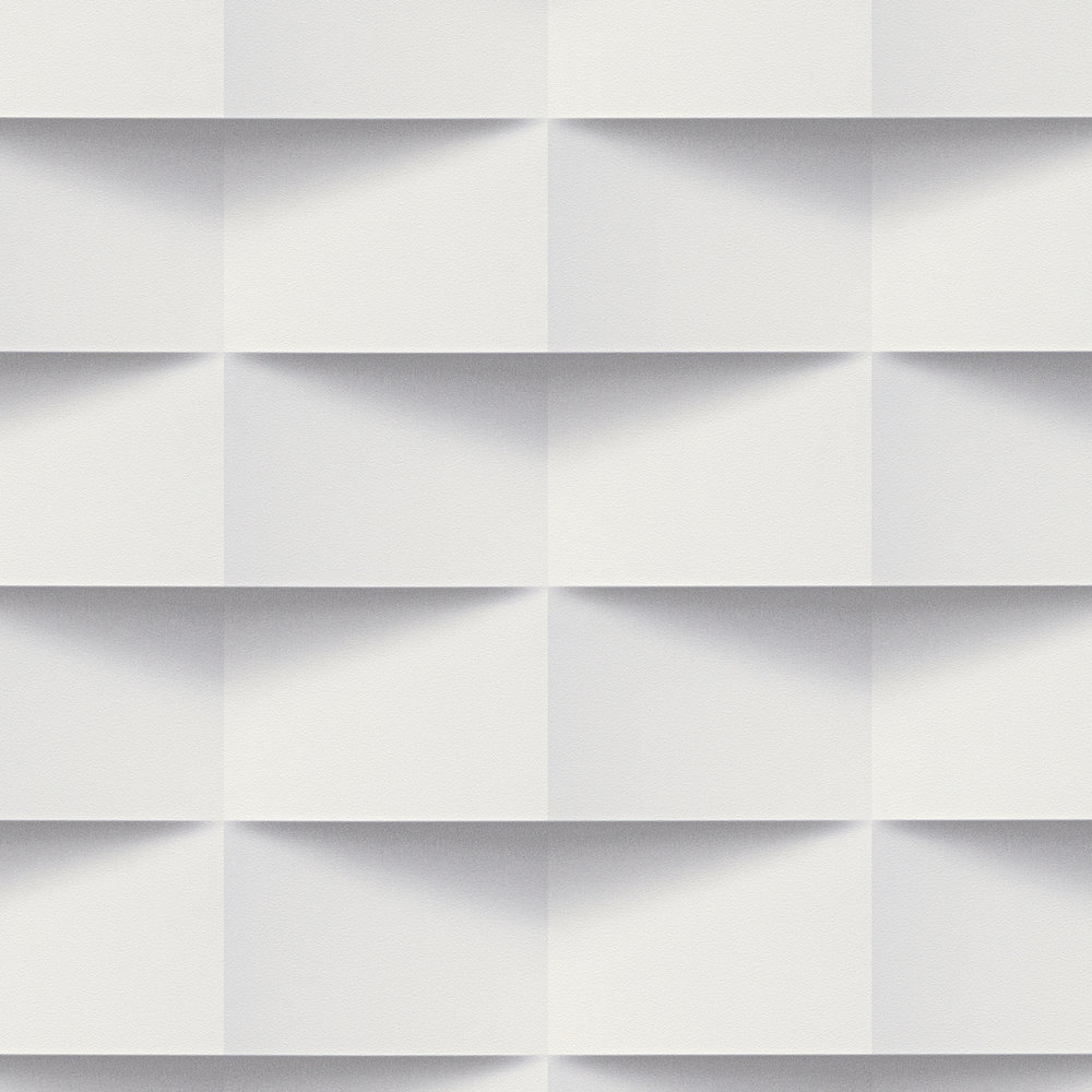 3D-Tapete mit grafischem Design und Schattenwurf – Weiß, Grau