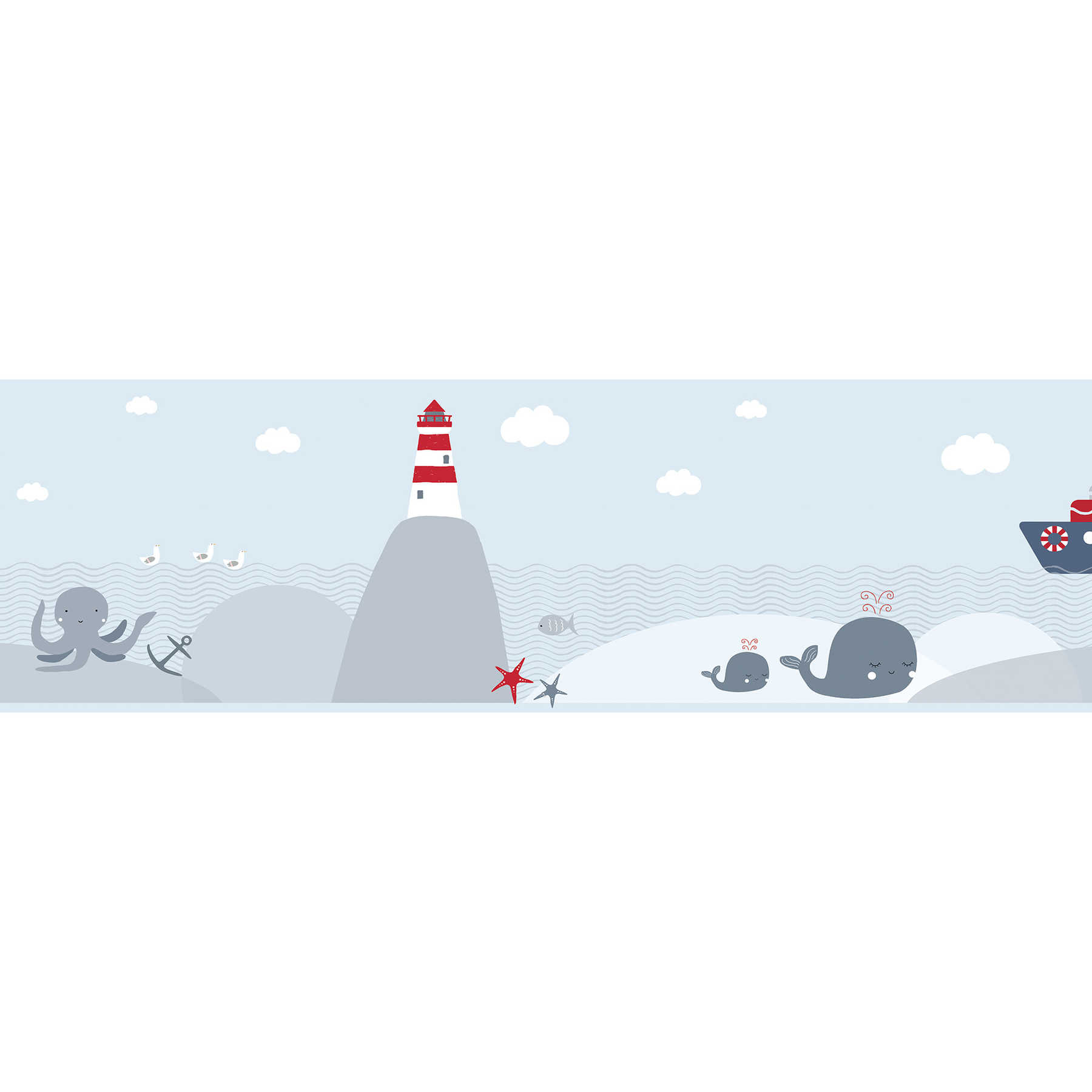         Zelfklevende rand voor babykamer "Zee-avontuur" - Blauw, Rood
    