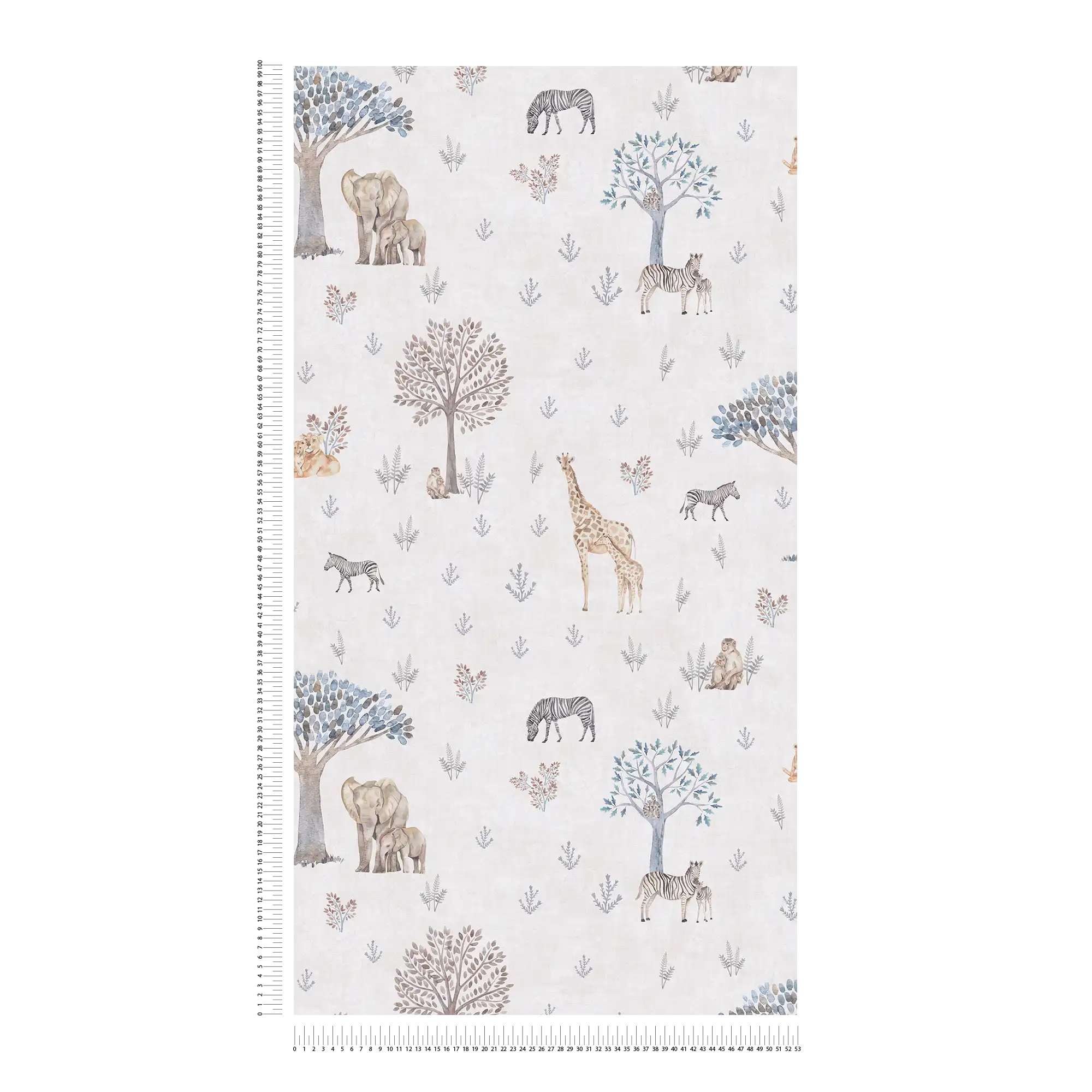             Kinderzimmer Vliestapete Safari-Abenteuer – Süße Dschungel-Tiere in sanften Naturfarben – Beige, Gelb, Grau
        