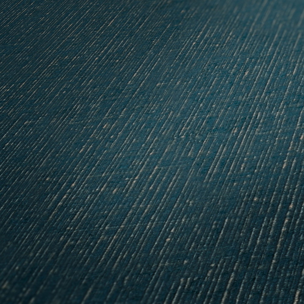             Petrol Tapete golden Meliert mit Textilstruktur – Blau, Metallic
        