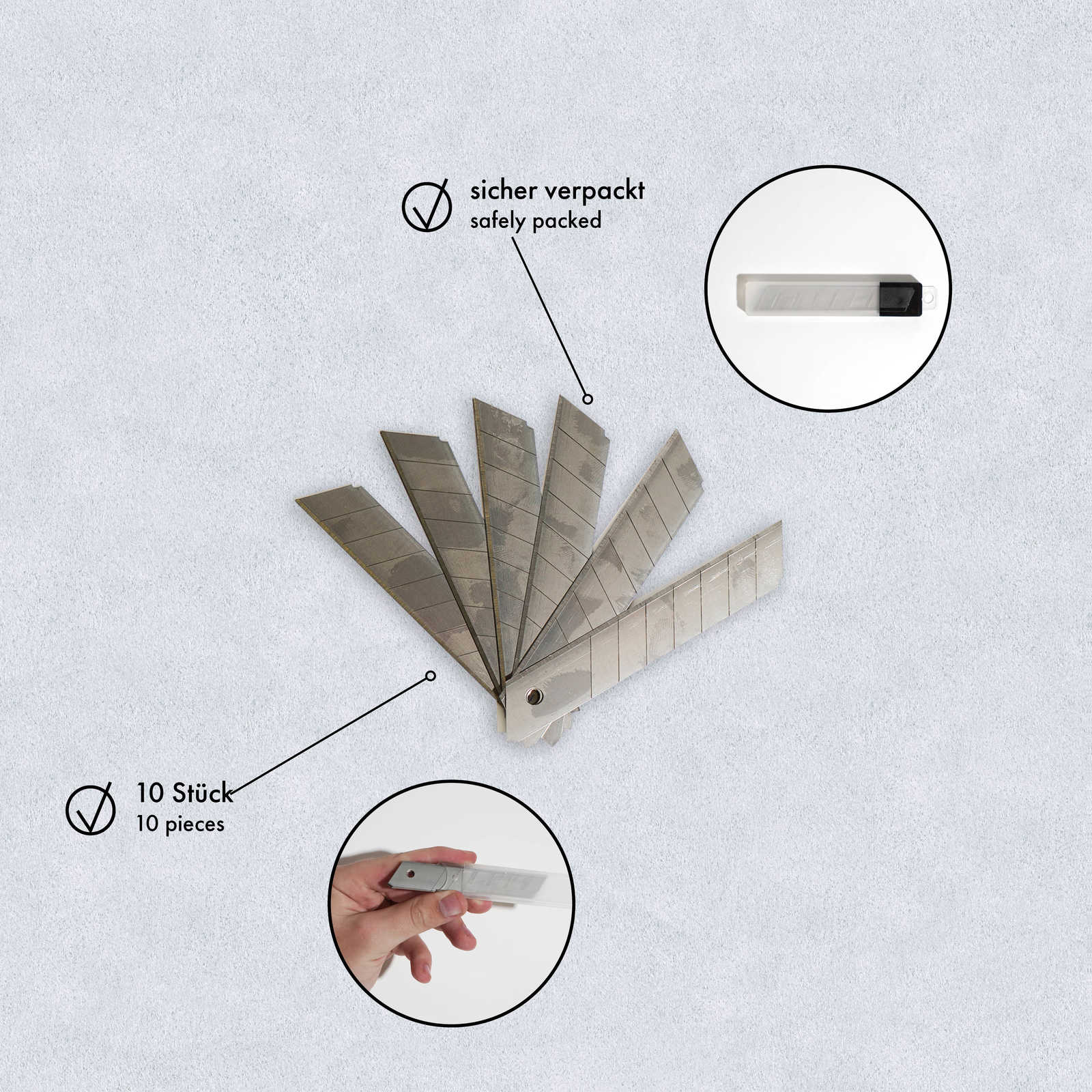             Cutter blades set 18mm, 10 snap-off blades
        