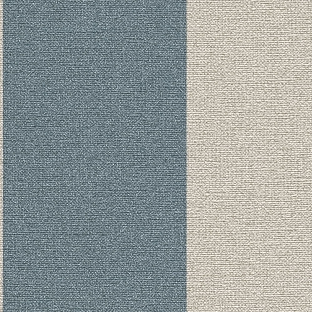             Streifentapete mit Leinenoptik PVC-frei – Blau, Braun
        