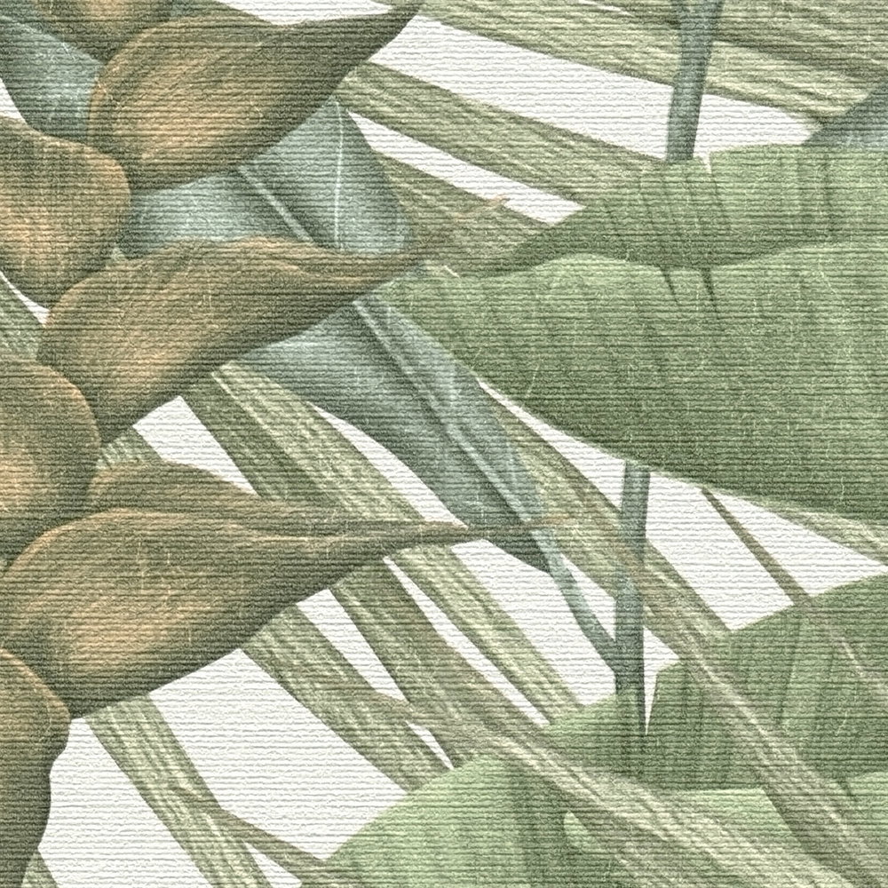 Papier peint jungle Vert Blanc - papier peint intissé floral avec feuilles Papier peint jungle Vert Blanc - papier peint intissé floral avec feuilles